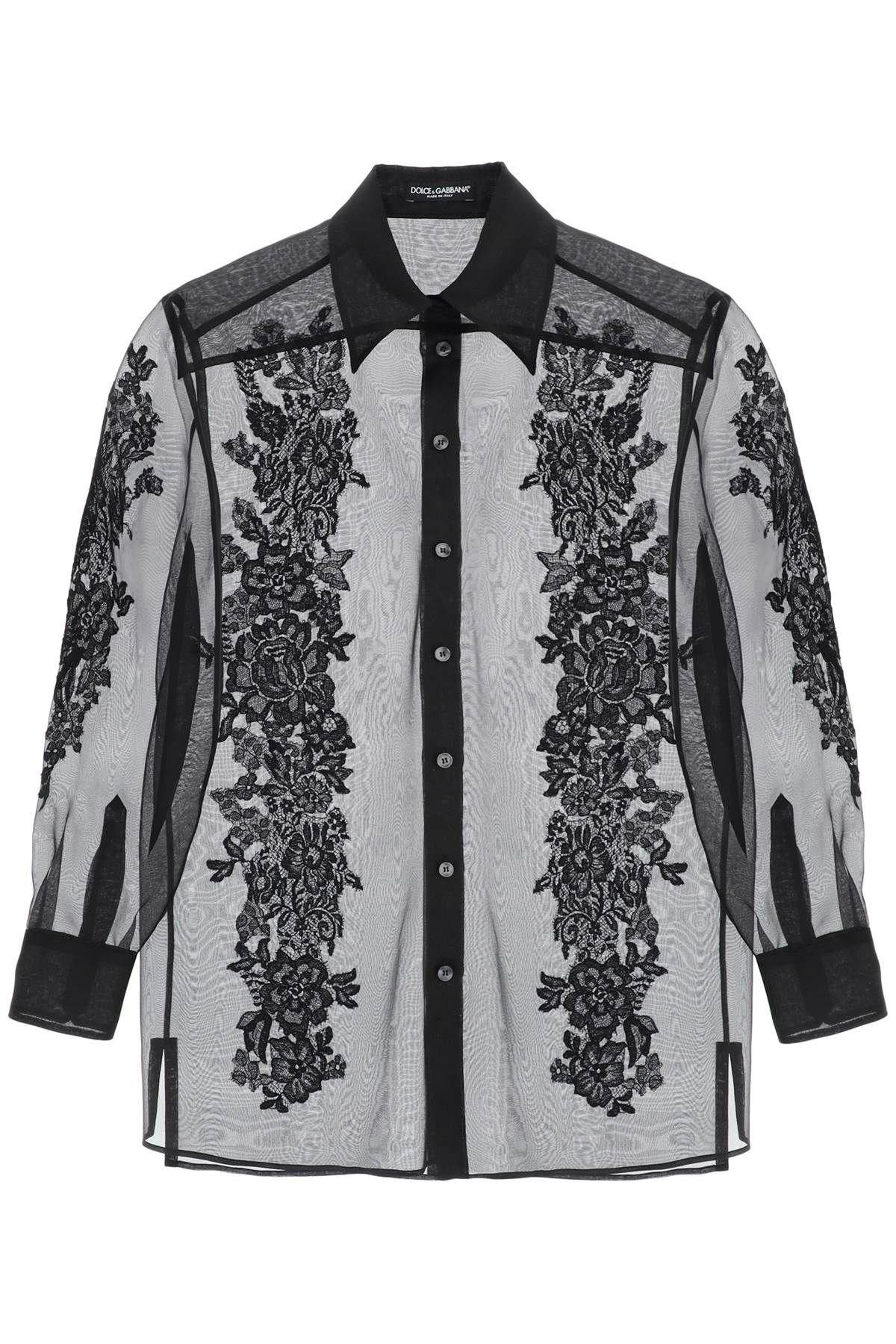 image of Dolce Gabbana Organza Shirt With Lace Inserts Size Eu 46 For Women in Black
