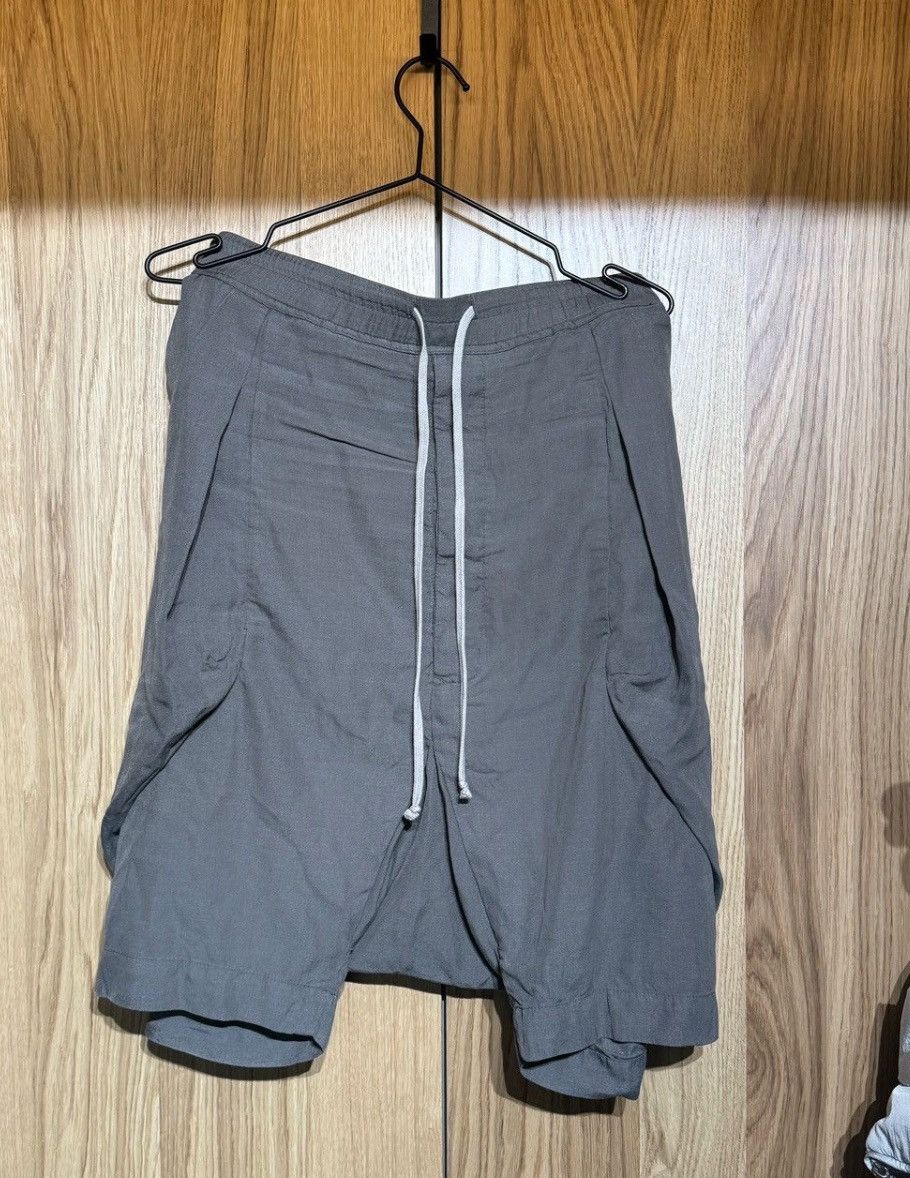 image of Rick Owens $1428 Ss11 Silk Pod Shorts Mainline Anthem Drop Crotch in Dark Dust, Men's (Size 36)