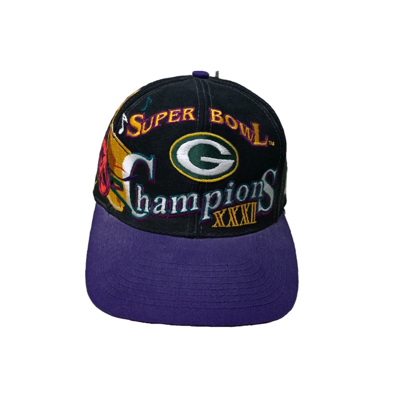 Logo Athletic VINTAGE Green Bay Packers Super Bowl Hat Black Snapback XXXI New Orleans Logo Athletic Hat Men One Size Black Size ONE SIZE - 1 Thumbnail