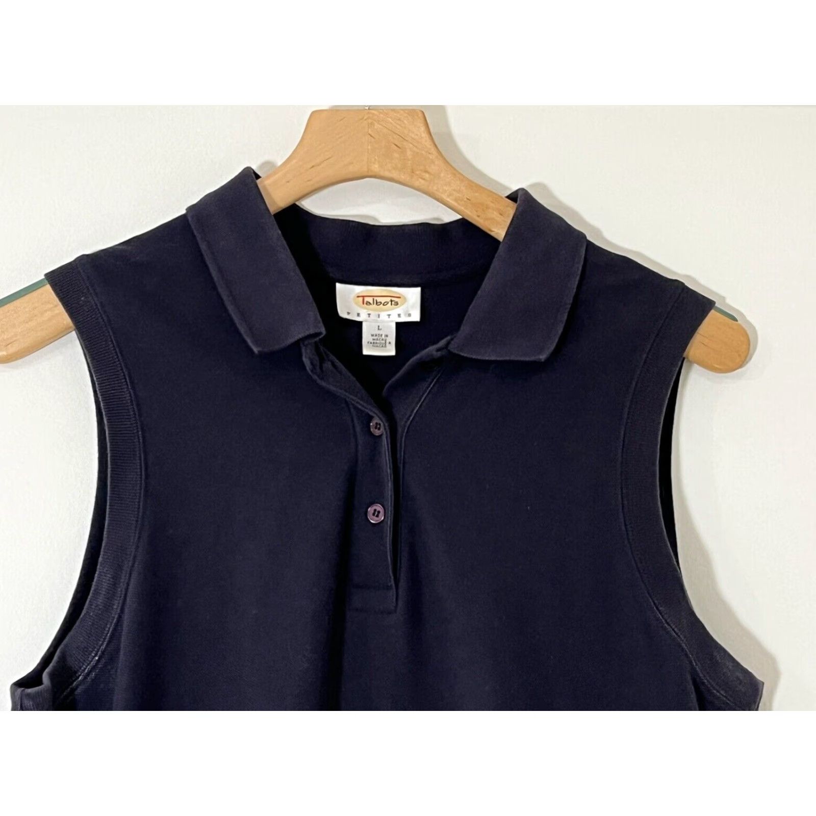 Talbots VINTAGE Talbots Knit Polo Dress Shirt Dress Navy Sleeveless Midi Maxi Petite PL Women/Misses GUC Size L / US 10 / IT 46 - 3 Thumbnail