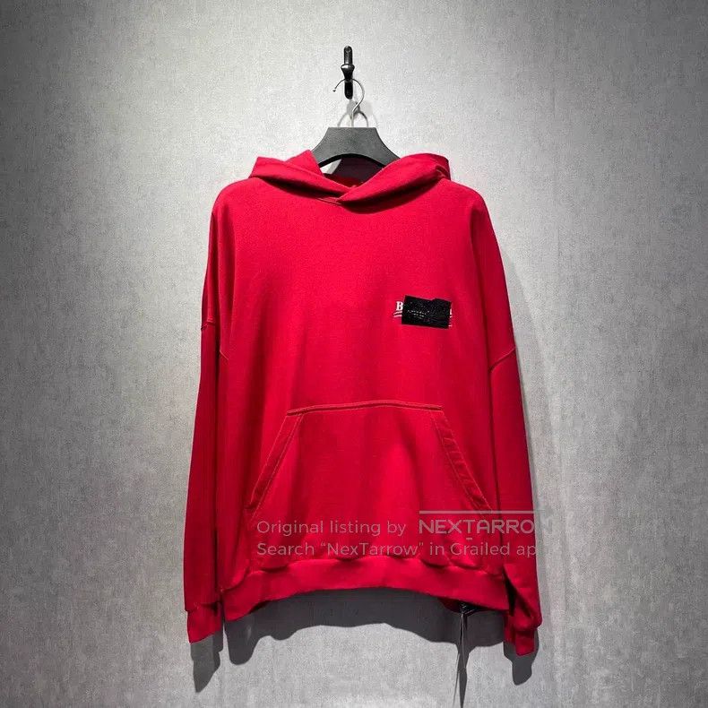 Balenciaga Balenciaga Tape Logo Red Hooded Sweatshirt Size US S / EU 44-46 / 1 - 1 Thumbnail