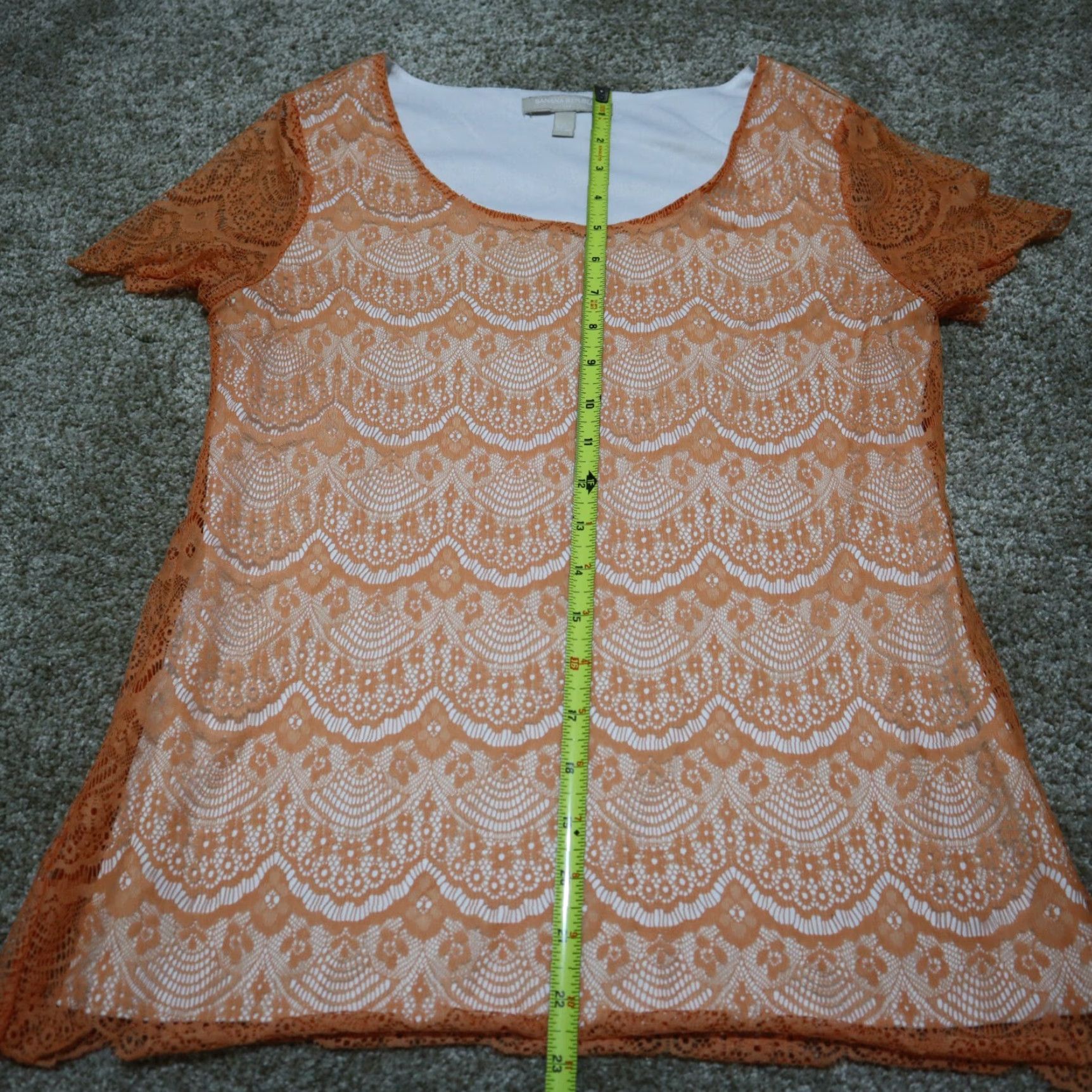 Banana Republic Banana Republic Shirt Ladies S Orange Lace Knit Top Short Sleeve Size S / US 4 / IT 40 - 5 Thumbnail