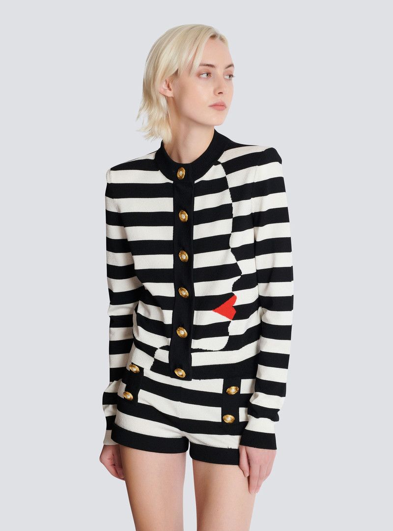 Balmain o1s1wg110526 Knit Mariniere cardigan in Black and White Size S / US 4 / IT 40 - 6 Thumbnail
