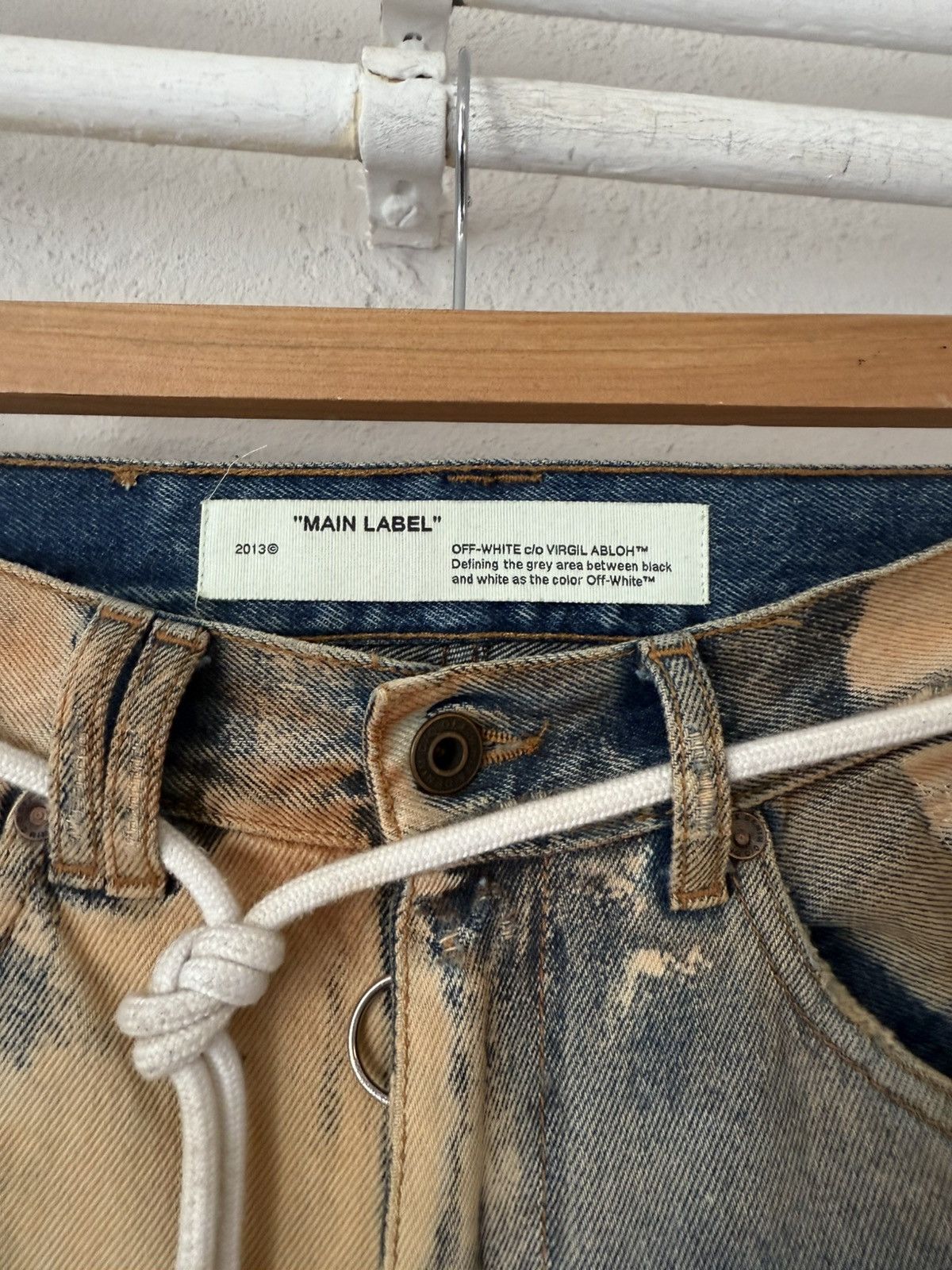Off-White Bleached Side Stripe Jeans with Rope Belt Size US 31 - 7 Thumbnail