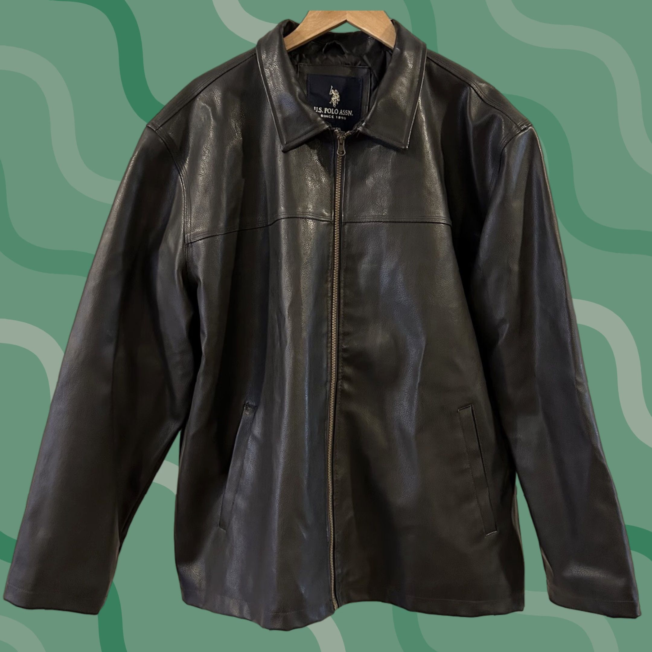 Vintage US Polo Assn Faux Leather Jacket Coat Black Men's 2XL Quilt Lining Zip Closure Mid-Length Lined Polyester Jacket Mens Black 2XL Size US XXL / EU 58 / 5 - 1 Thumbnail