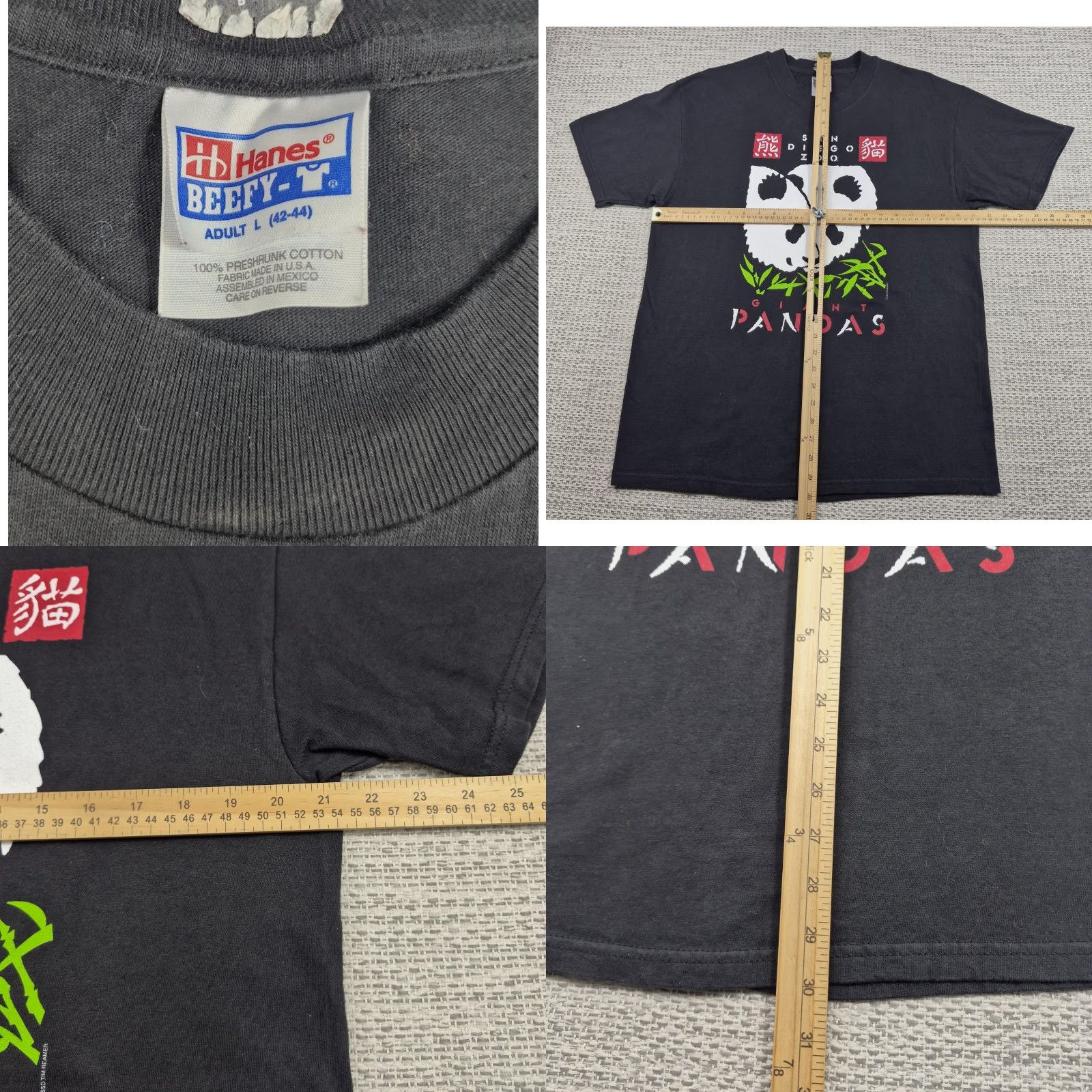Hanes Hanes Beefy-T San Diego Zoo Giant Pandas Shirt Mens L Black Graphic T-Shirt Size US L / EU 52-54 / 3 - 8 Thumbnail