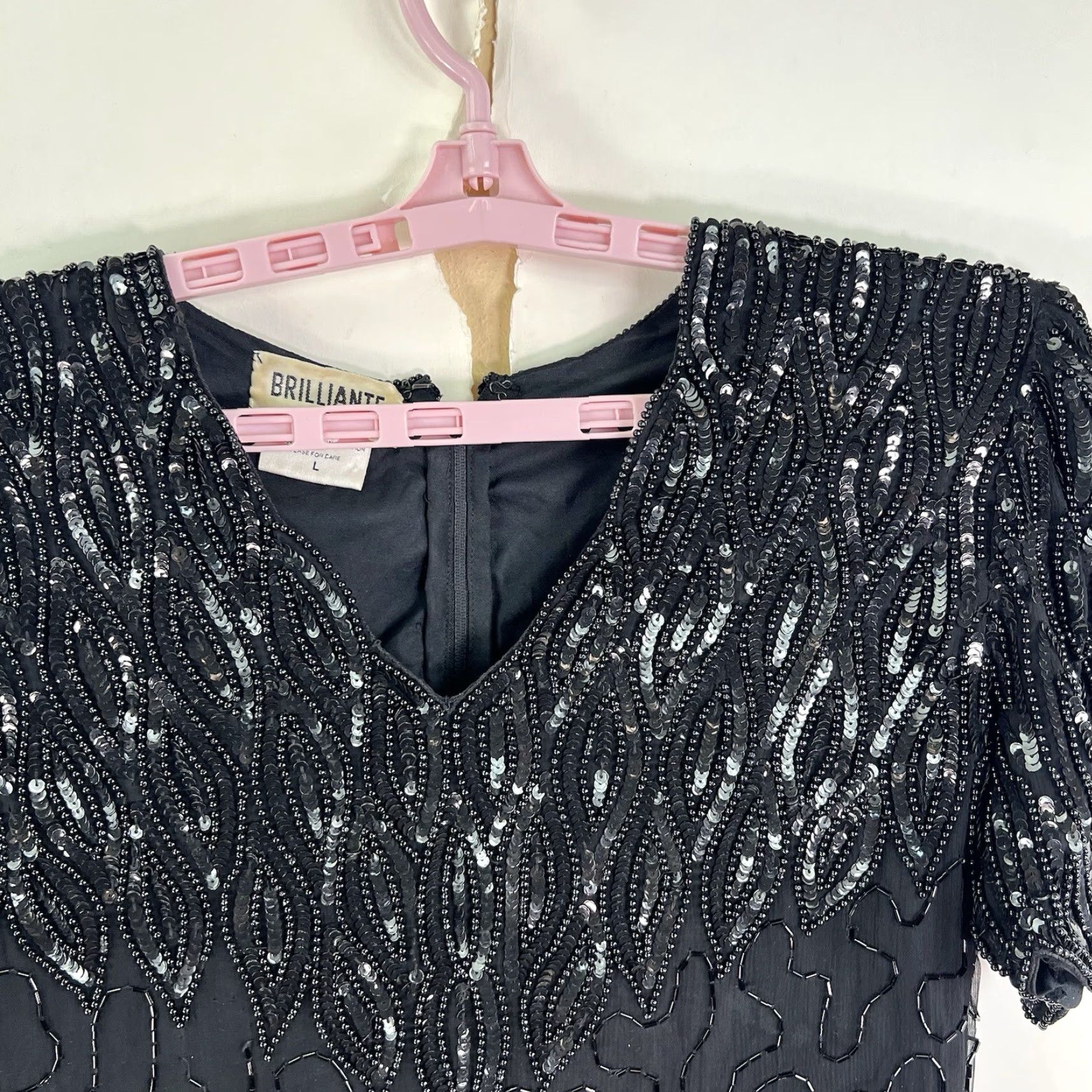 Vintage VINTAGE Brilliante by J.A. Silk Sequin Beaded Evening Dress Womens Large Black 90s Party Cocktail Chiffon Size L / US 10 / IT 46 - 3 Thumbnail