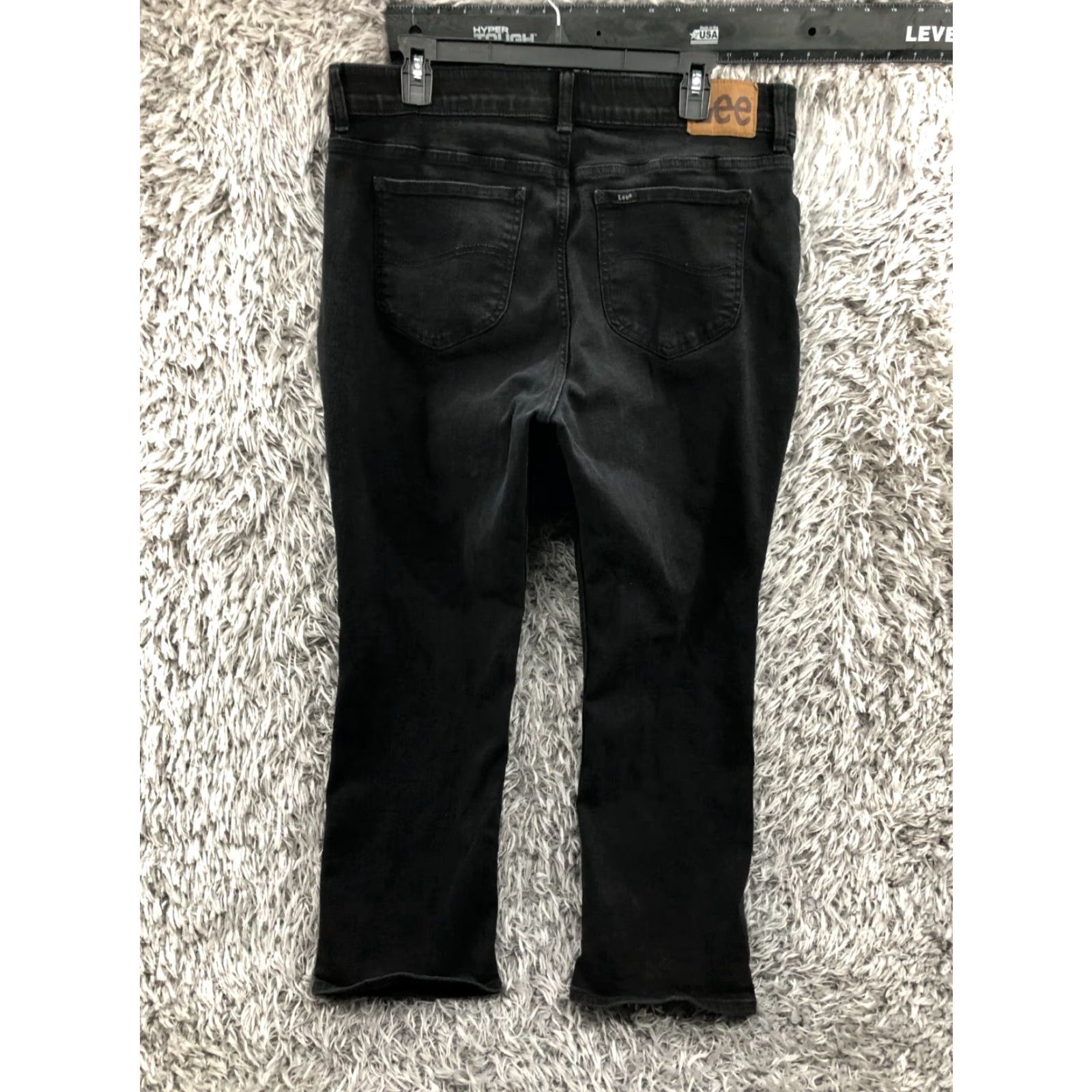 Lee Lee Jeans 18P Petite Womens Dark Wash Black Stretch Denim 5-Pocket High Rise Straight Jeans Lee Classic Fit Womens Size 40" / US 18 - 5 Thumbnail