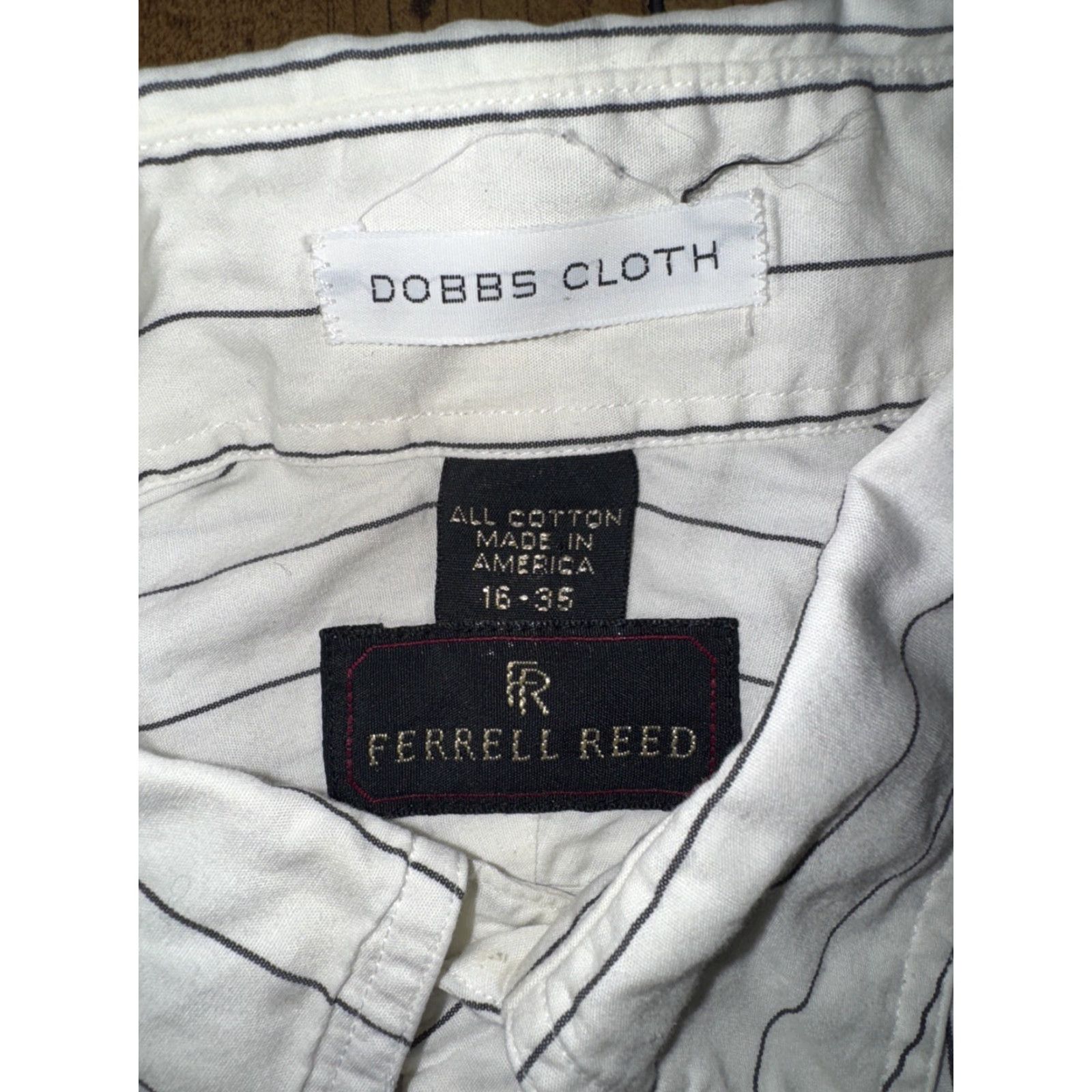 Vintage FERRELL REED Dress Shirt Men’s 16-35 White Blue Downs Cloth Vertical Stripe Shirt 16 Mens Classic Formal Adults Size 42R - 4 Thumbnail