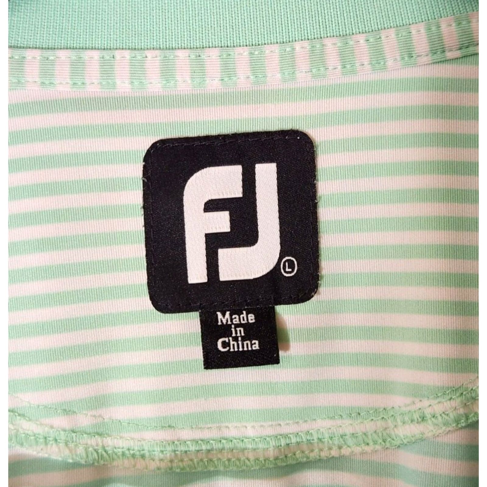 Footjoy FootJoy Mens L Golf Polo Shirt Short Sleeve Stretch Striped Green White Size US L / EU 52-54 / 3 - 6 Thumbnail