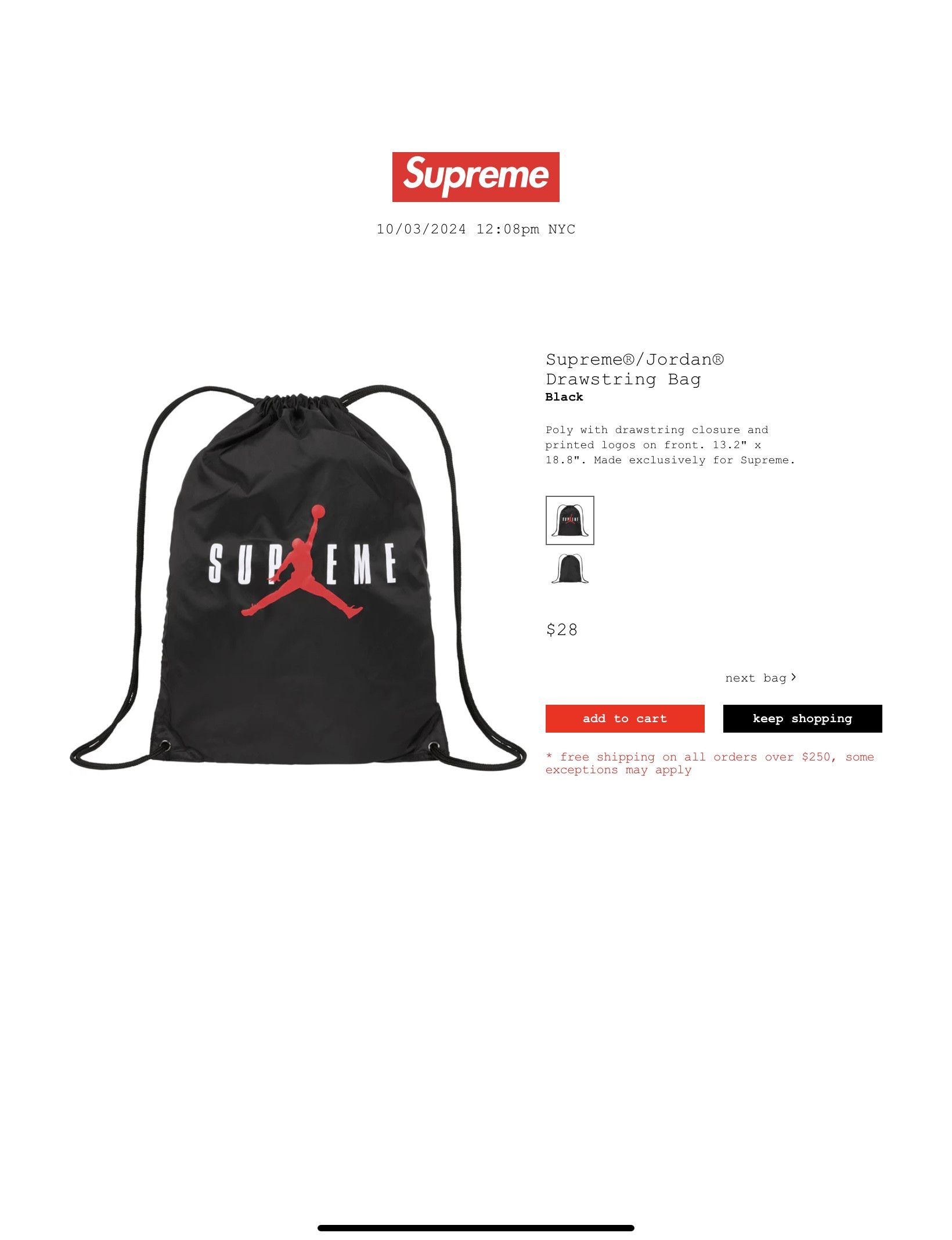 Supreme x Jordan Drawstring Bag Supreme x Jordan Drawstring Bag