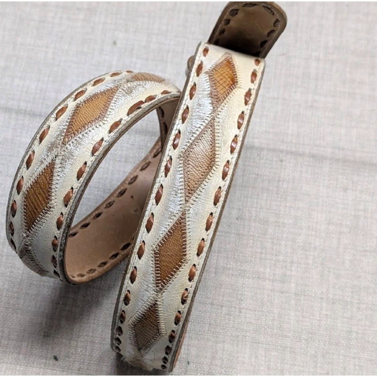 VINTAGE Wright Belt Western belt Men 38 brown tan LIZARD  display picture 2