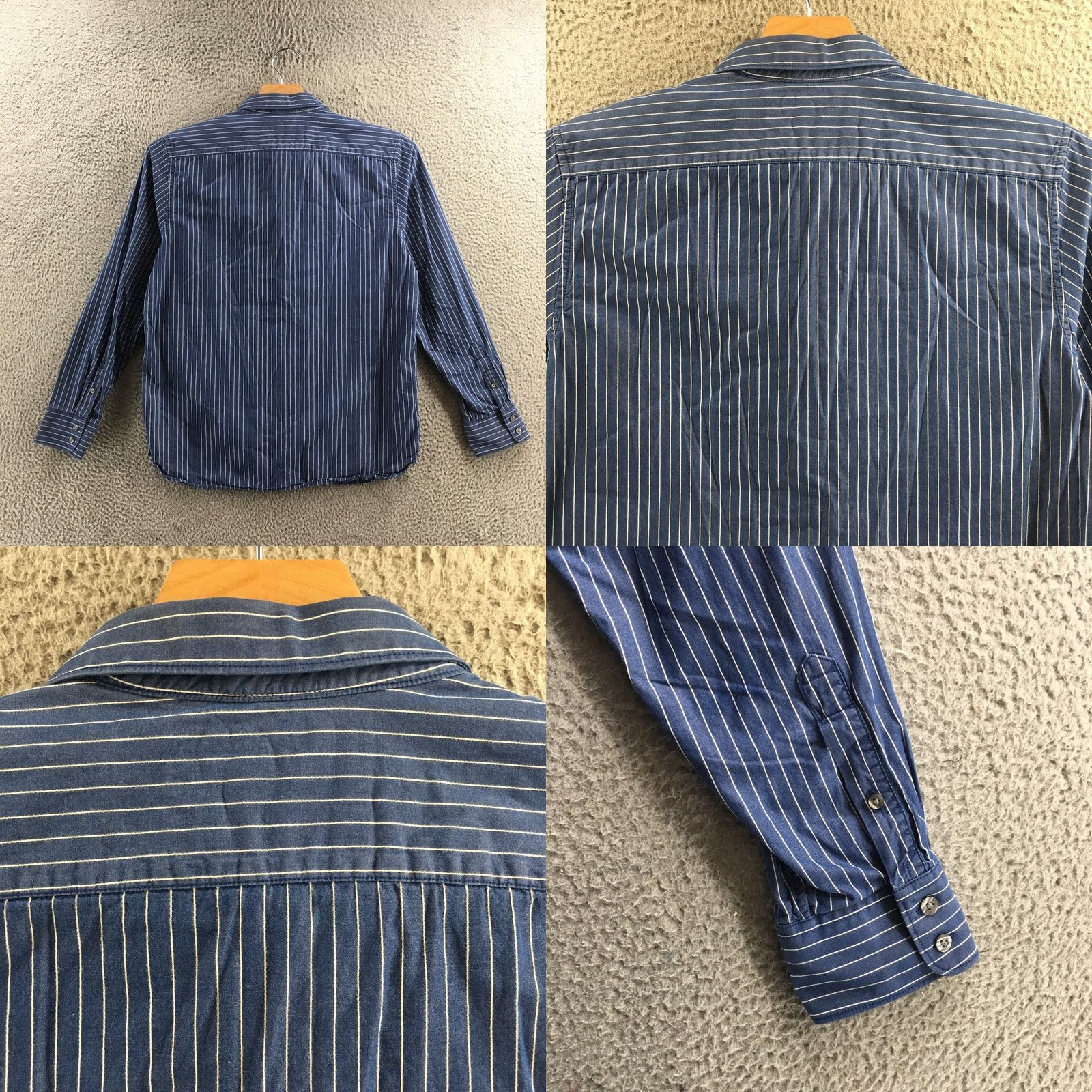American Eagle Outfitters American Eagle Outfitters Button-Up Shirt Womens L Blue Striped Cotton Long Sleeve Size L / US 10 / IT 46 - 8 Thumbnail