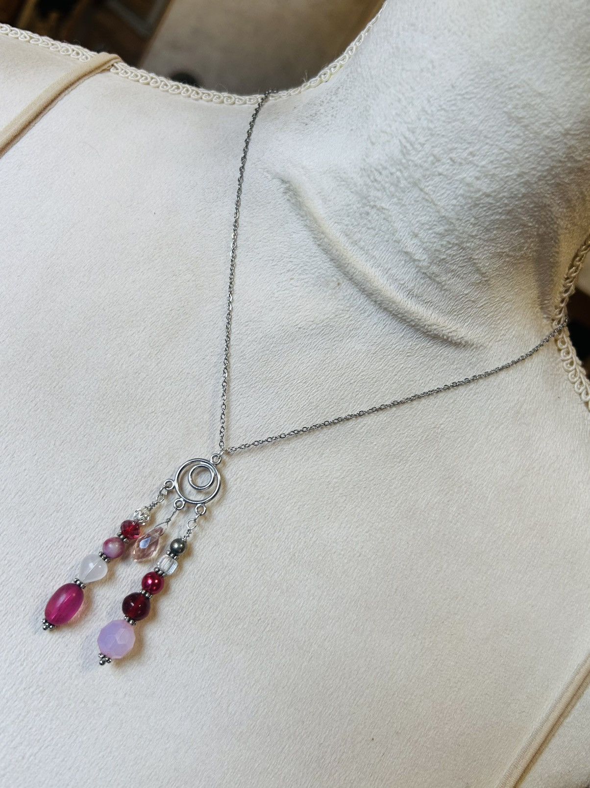 Handmade Handcrafted beaded drop pendant on chain necklace Size ONE SIZE - 1 Thumbnail
