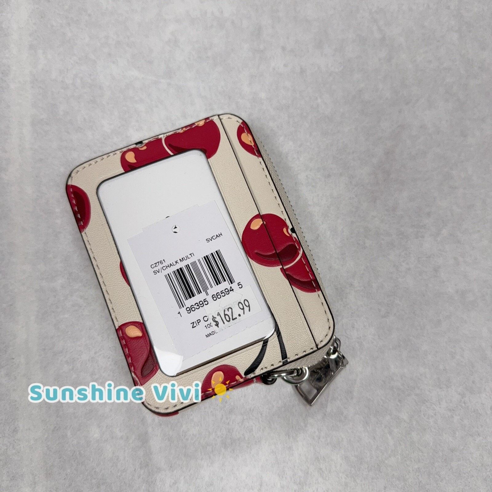 Coach NWT Coach Zip Card Case Cherry CZ761 Silver/Chalk Multi Size ONE SIZE - 3 Thumbnail