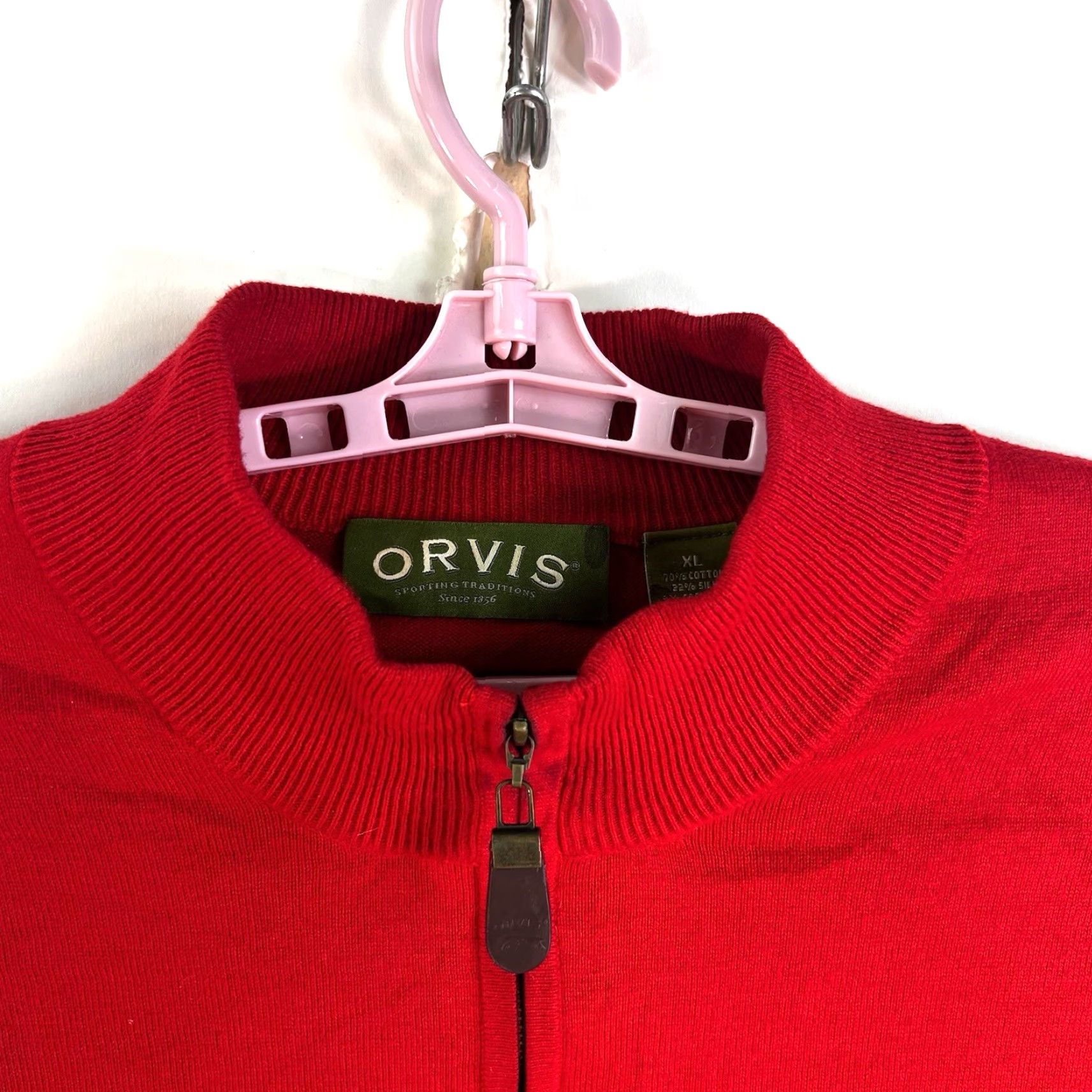 Orvis ORVIS Mens Pullover Sweater 1/4 Zip Silk Cashmere Red XL Knit Lightweight Mock Neck Classic Outdoor Fashion Mens Clothing Size US XL / EU 56 / 4 - 3 Thumbnail