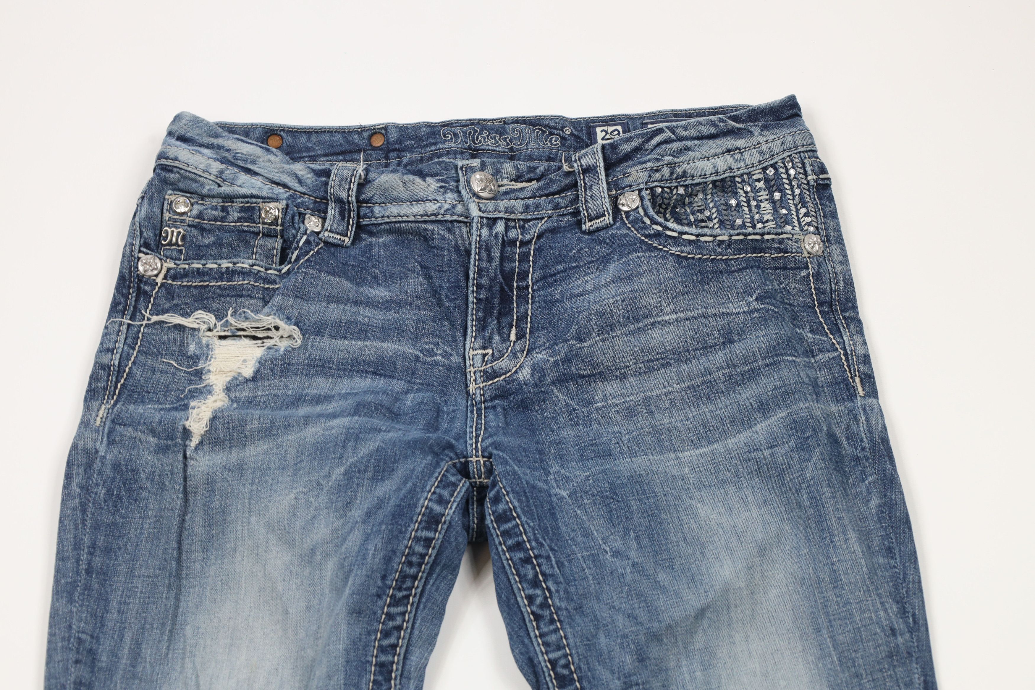Miss Me × Vintage Miss Me Jeweled Fleur de Lis Flared Bootcut Denim Jeans Size 29" - 2 Thumbnail