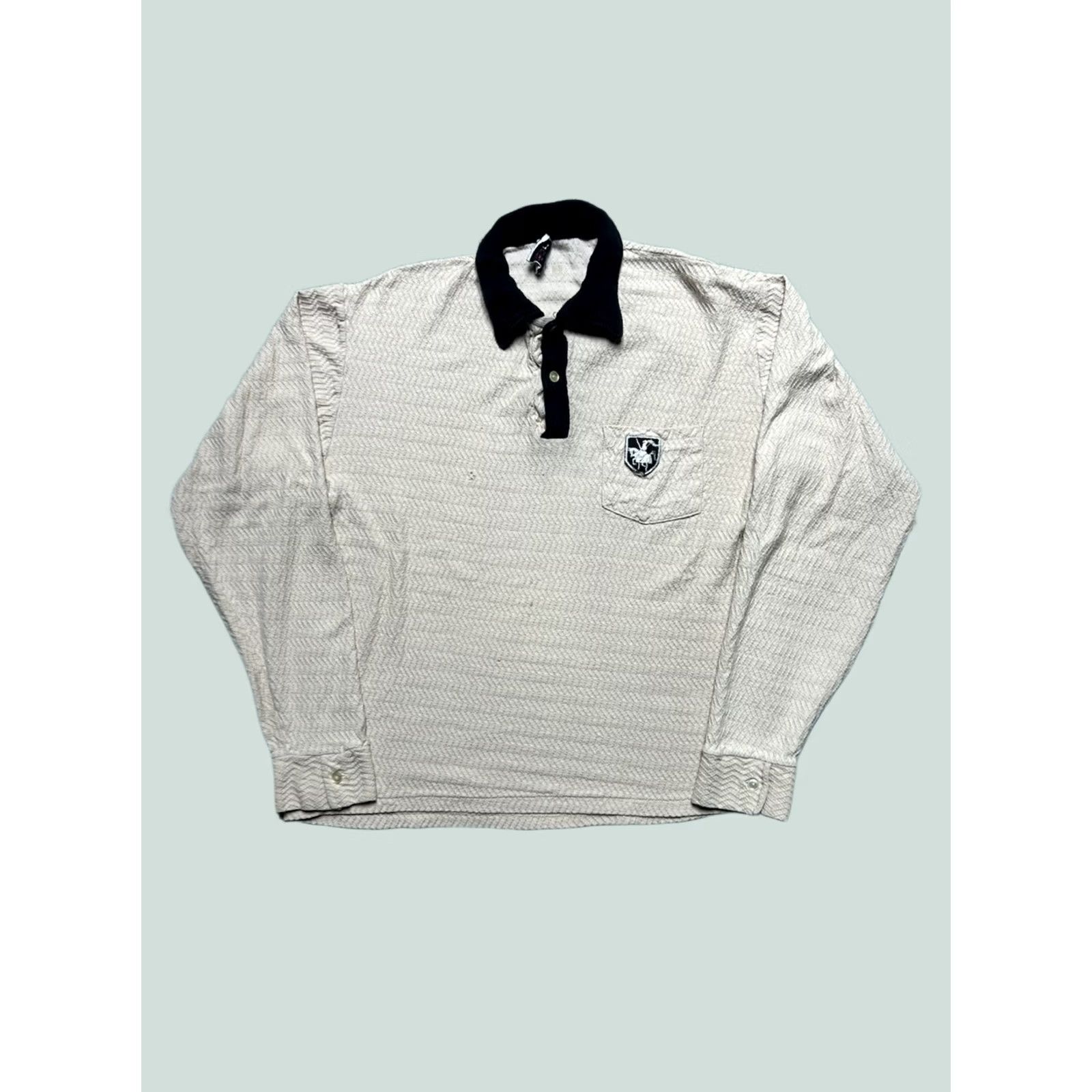 Vintage VINTAGE 50s Polo Shirt Long Sleeve Cotton Knit Corduroy Collar Black & White White Med Men Size US M / EU 48-50 / 2 - 1 Thumbnail