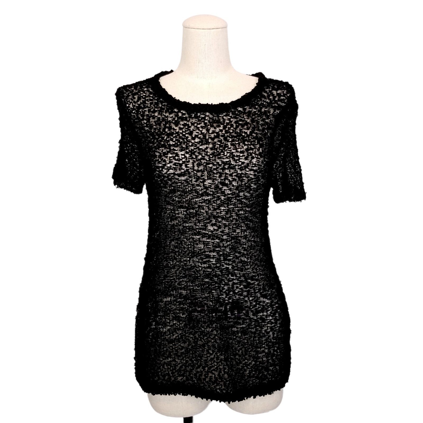 Rag & Bone Rag & Bone Wool Blend Sheer Knit Short Sleeve Top Black S Size S / US 4 / IT 40 - 1 Thumbnail