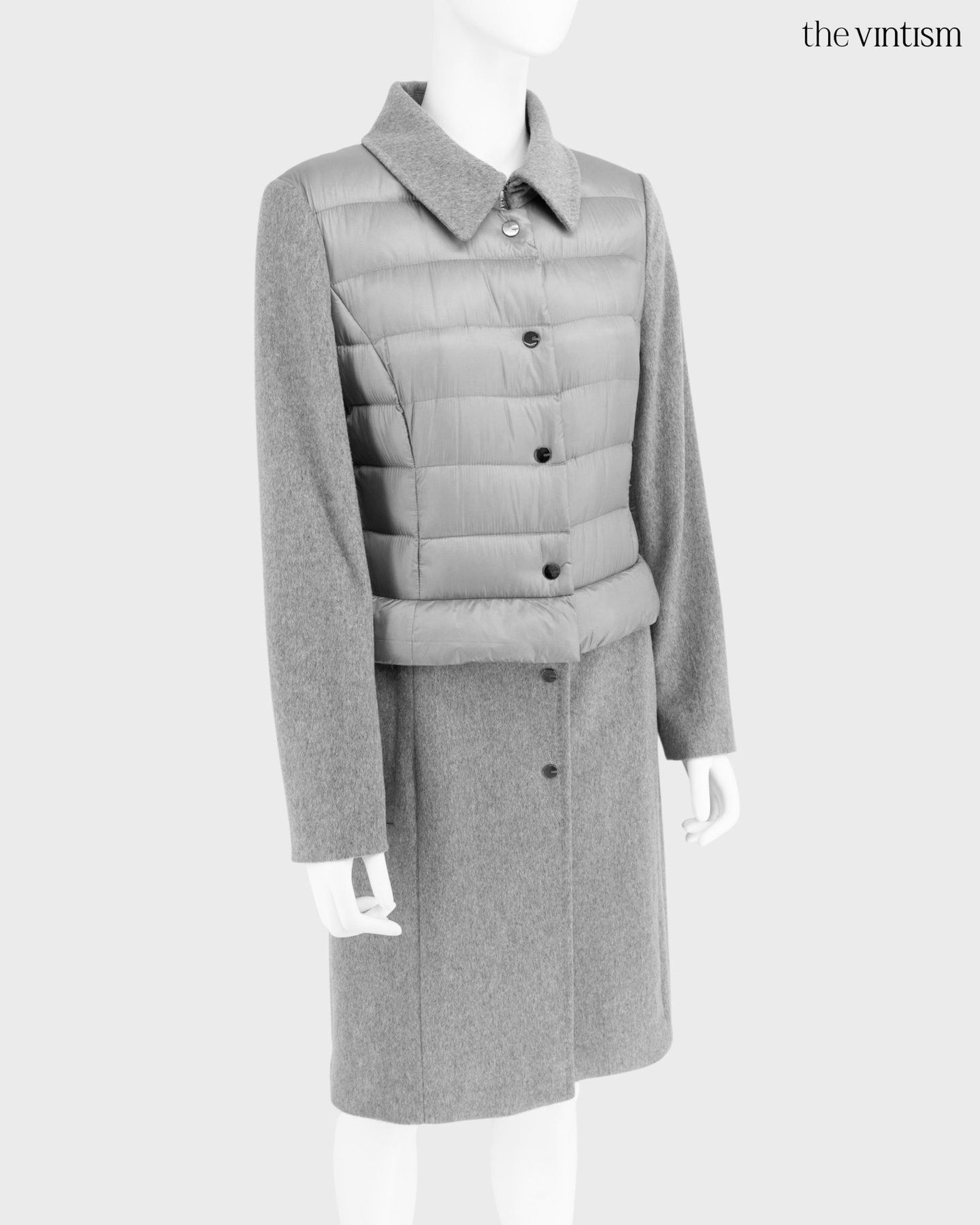 Escada Escada Grey Modular Down Technical Nylon & Wool Coat DE 38 M Size M / US 6-8 / IT 42-44 - 1 Thumbnail