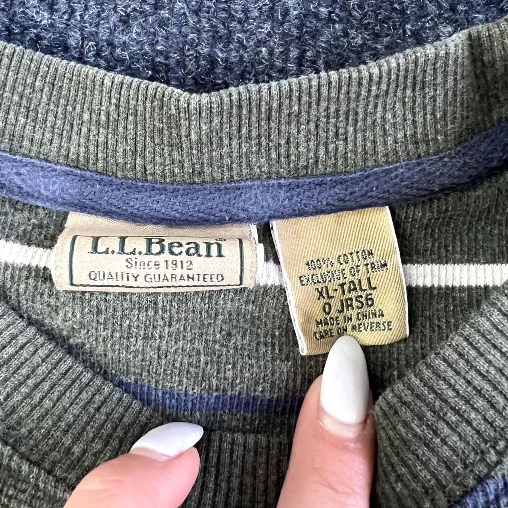Vintage L.L. Bean Sweater Mens XLT Green Striped Crewneck Cotton Knit Pullover Big Tall Size US XL / EU 56 / 4 - 3 Thumbnail