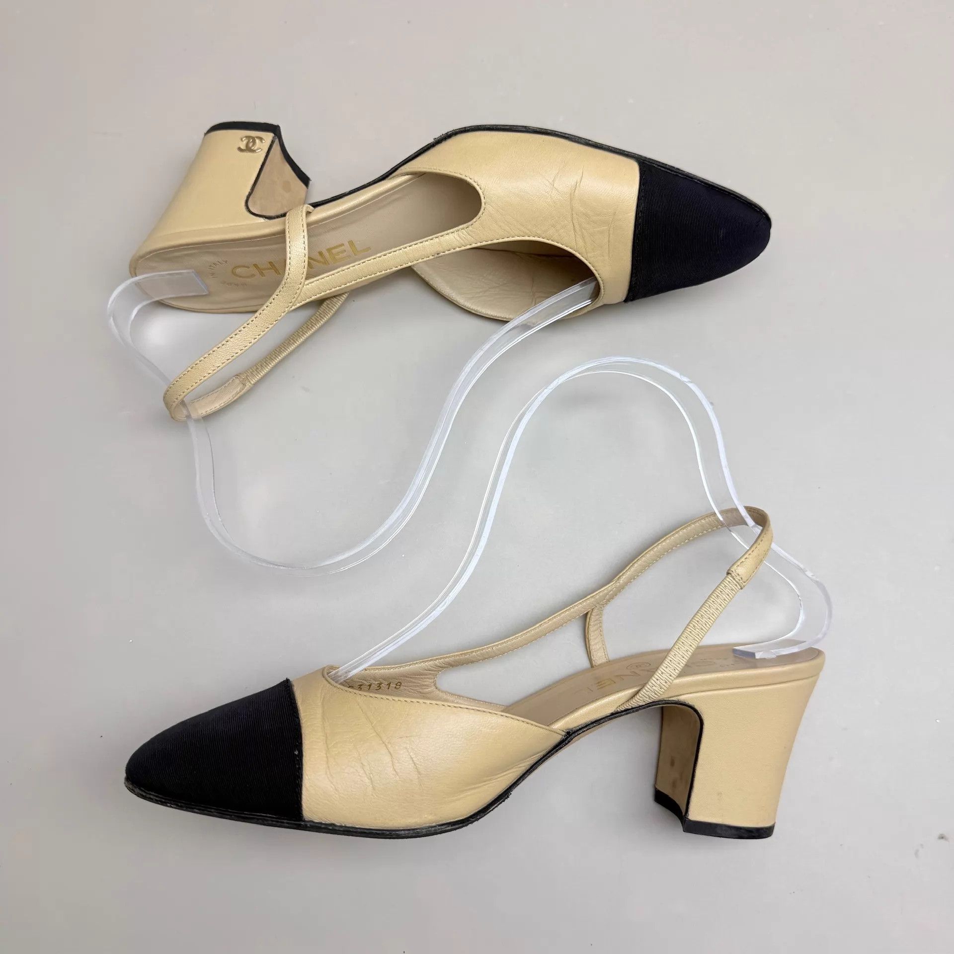 Chanel CHANEL Slingback Pumps Milk Tea 37.5 99 New Size US 7 / IT 37 - 5 Thumbnail