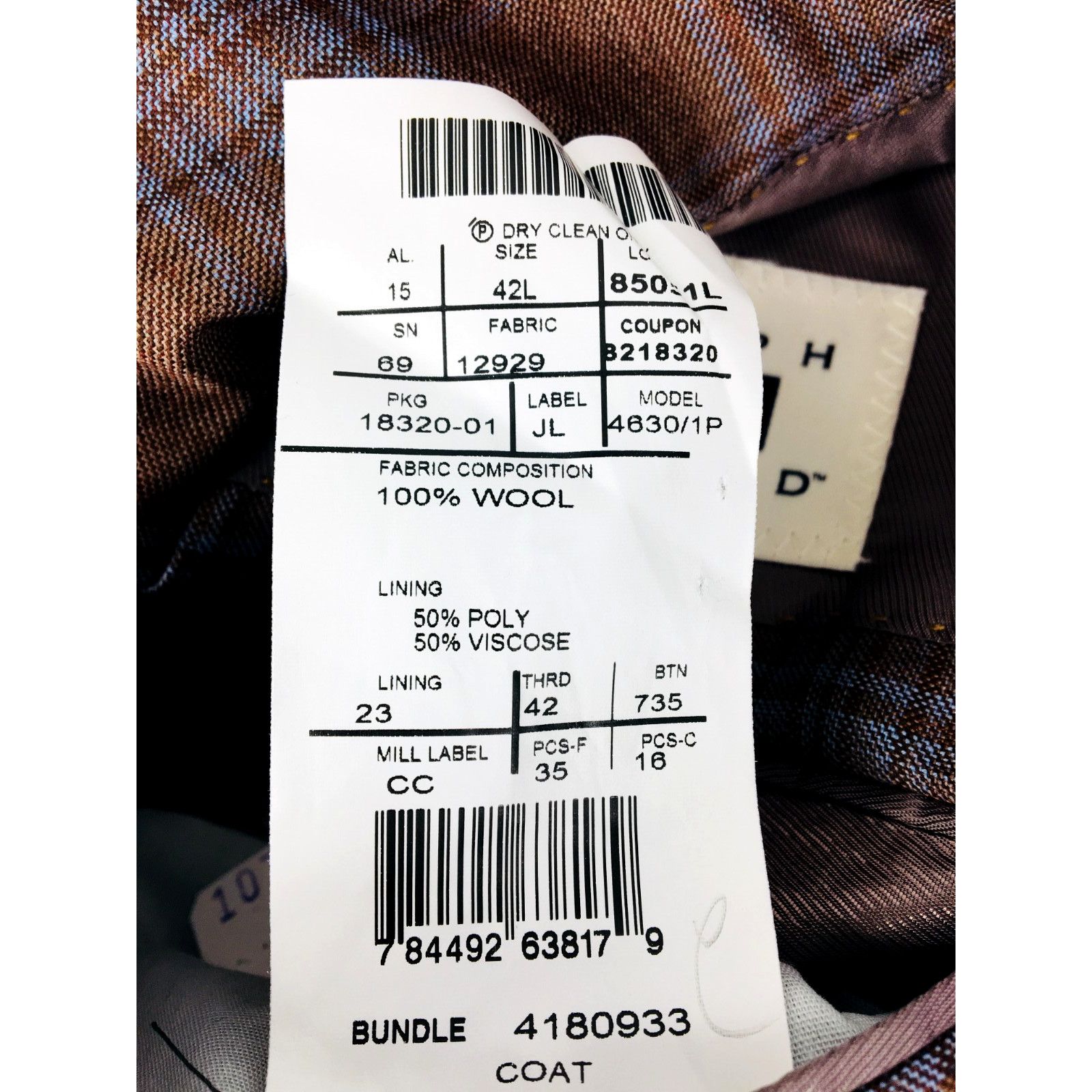 Joseph Abboud NWT 42L Joseph Abboud Ltd Edition Barbera Wool Sport Coat Size 42L - 8 Thumbnail
