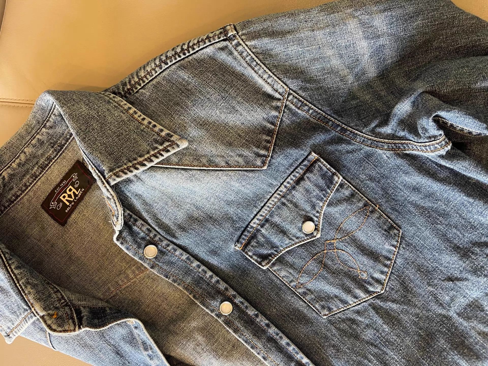 RRL Ralph Lauren RRL Bull Head Heavyweight Denim Shirt S Size Natural Wash Size US S / EU 44-46 / 1 - 9 Thumbnail