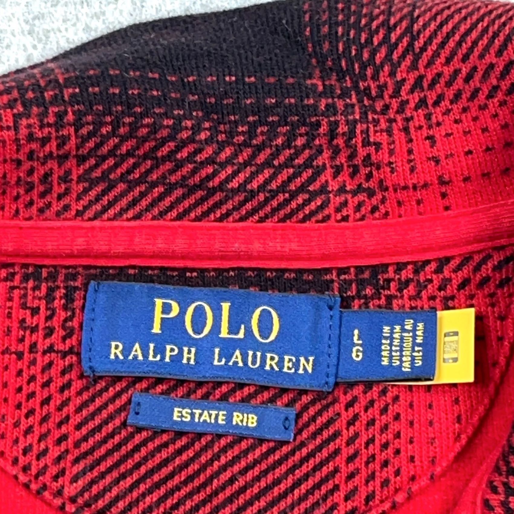 Polo Ralph Lauren Polo Ralph Lauren Sweater Men Large Red Black Buffalo Plaid Pullover Estate Rib Knit Mock Neck 1/4 Zip All Seasons Size US L / EU 52-54 / 3 - 4 Thumbnail