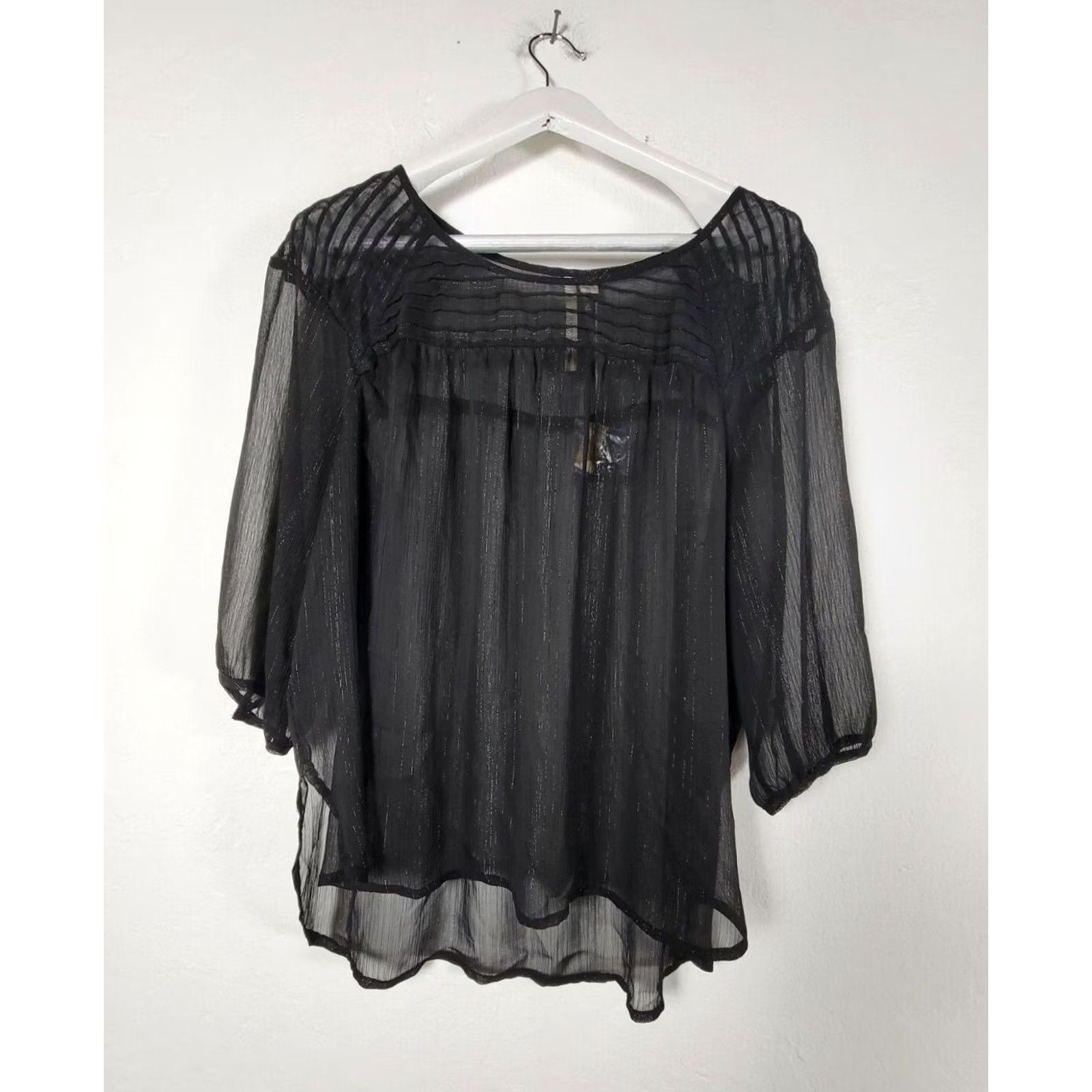 Vintage LC Lauren Conrad Blouse XL Black Metallic Sheer 3/4 Sleeve Side Slits New Womens Size XL / US 12-14 / IT 48-50 - 2 Thumbnail