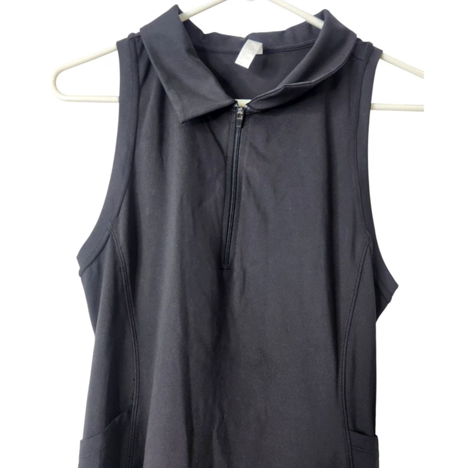 Vintage Zella Tank Dress Womens M Zip A-Line Pockets Black Size M / US 6-8 / IT 42-44 - 3 Thumbnail