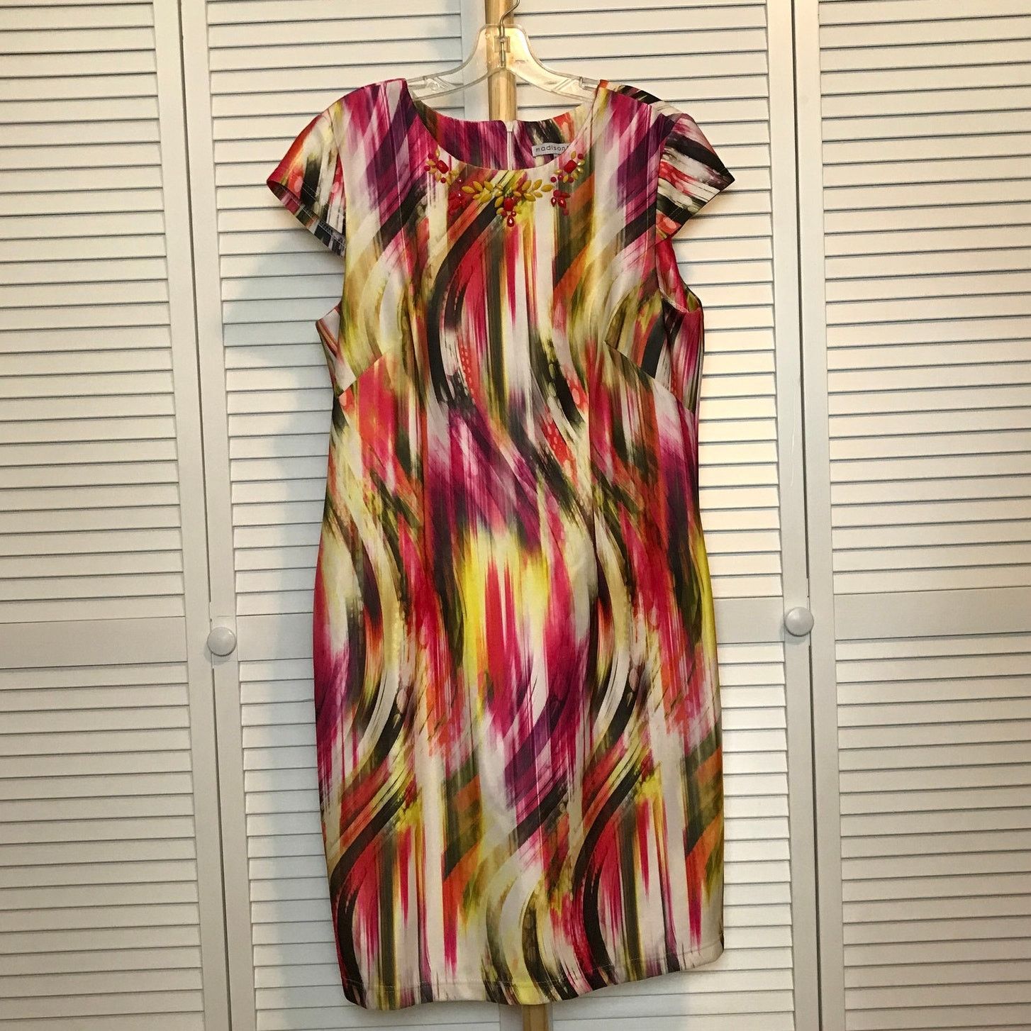 Other Madison Leigh Beaded Boat Neck Cap Sleeve Sheath Dress 14 Size XL / US 12-14 / IT 48-50 - 1 Thumbnail