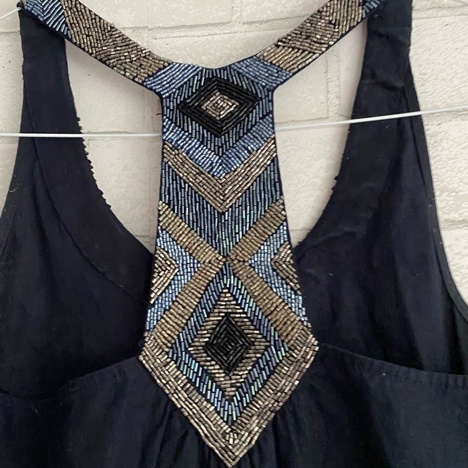 Calypso St Barth Navy Blue Linen Sequin Neck Tank Dress XS