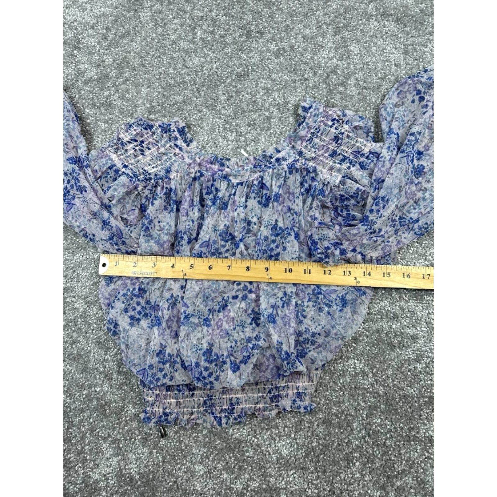 Free People Free People Shirt XS Womens Blue Floral Blouse V-Neck Cropped Bohemian Casual Lightweight Relaxed Linen Rayon Blouse - N/A Size XS / US 0-2 / IT 36-38 - 5 Thumbnail