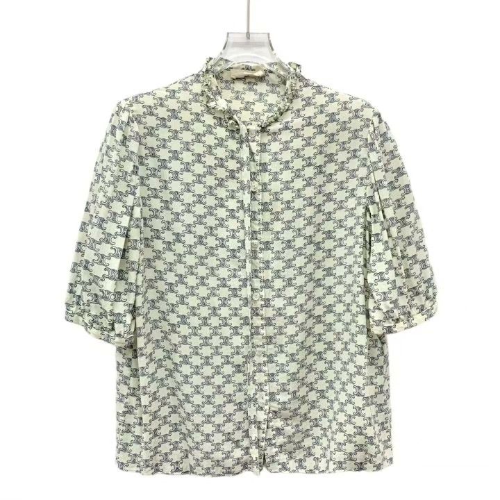 Celine Celine Triomphe Print Silk Short-Sleeve Shirt Size S / US 4 / IT 40 - 1 Thumbnail