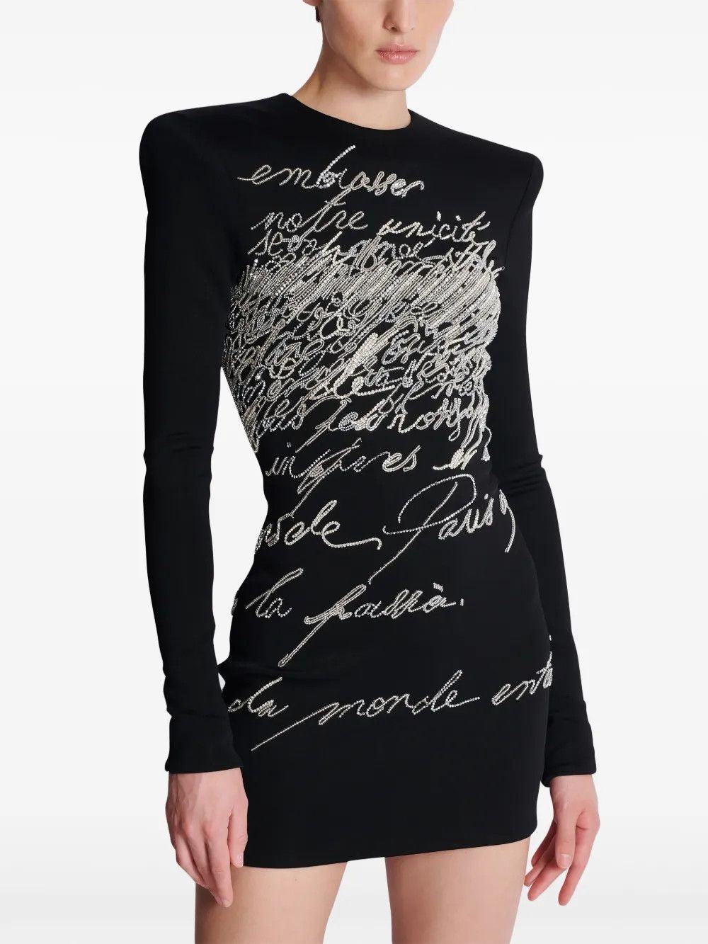 Balmain o1s1wg111225 Embellished Rhinestones Mini Dress in Black Size XL / US 12-14 / IT 48-50 - 3 Thumbnail