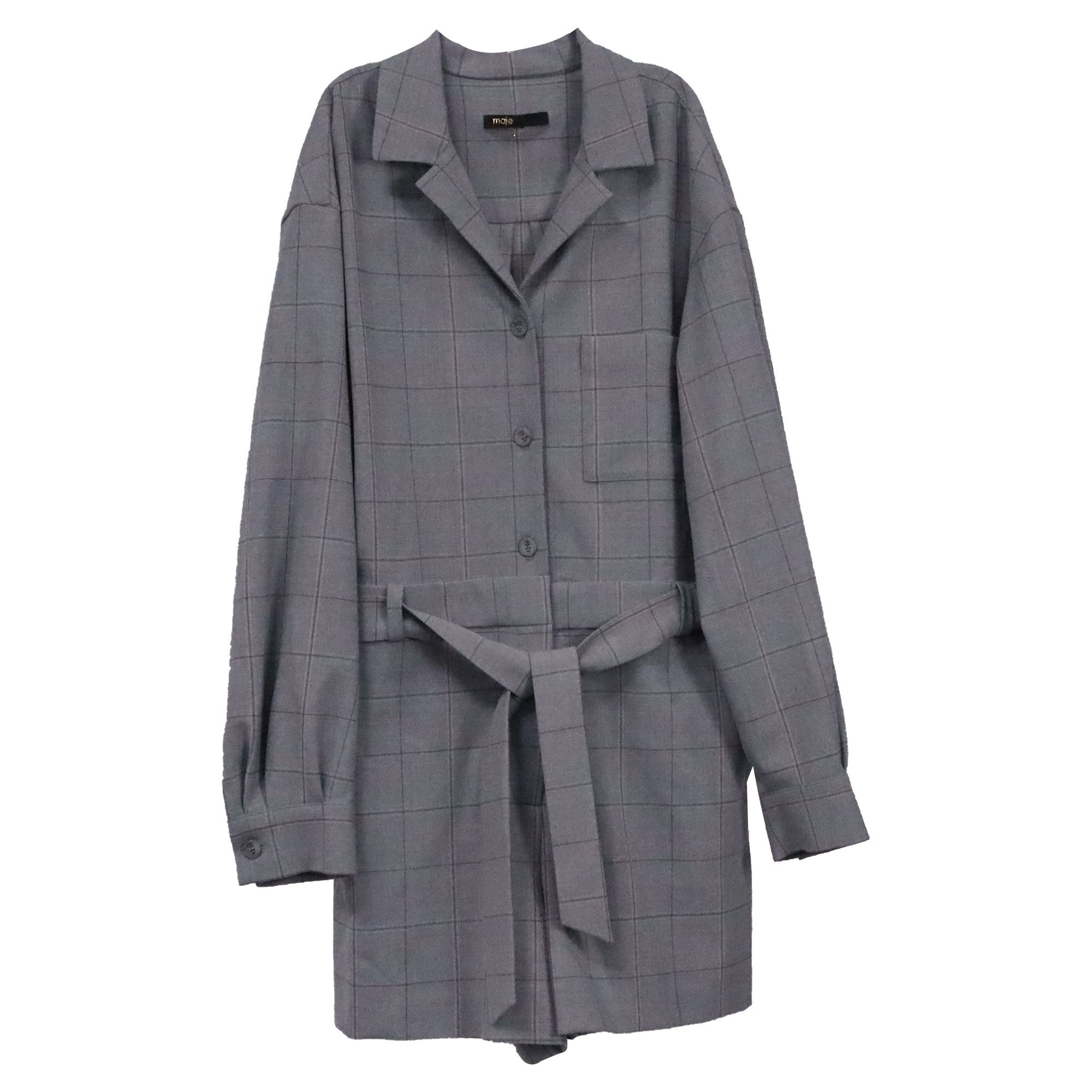 Maje Maje Checked Belted Jumpsuit in Grey Wool Size 25" / US 0 / IT 36 - 1 Thumbnail