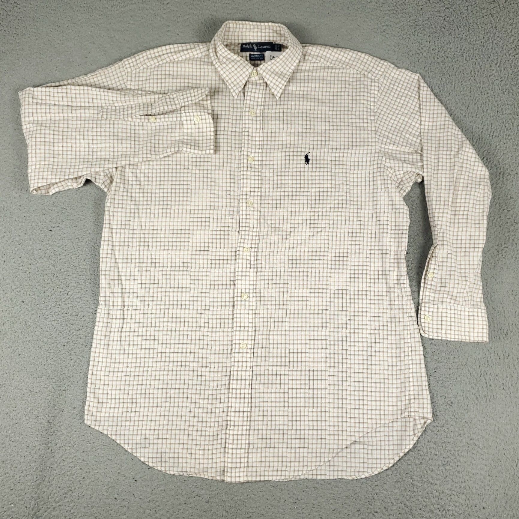 Ralph Lauren VINTAGE Ralph Lauren Dress Shirt Mens 16 Beige Check Long Sleeve Cotton Regular Fit Business Casual Formal Men Size 42R - 3 Thumbnail