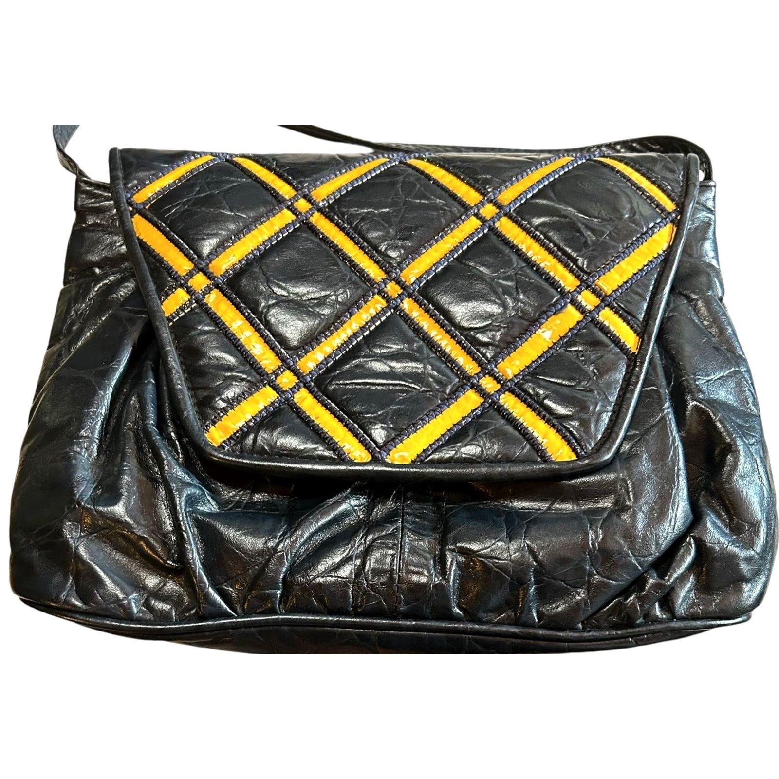 Vintage VINTAGE Fifth Avenue Leather Purse Shoulder HandBag Navy & Yellow Women Made In USA Bag Size ONE SIZE - 2 Thumbnail