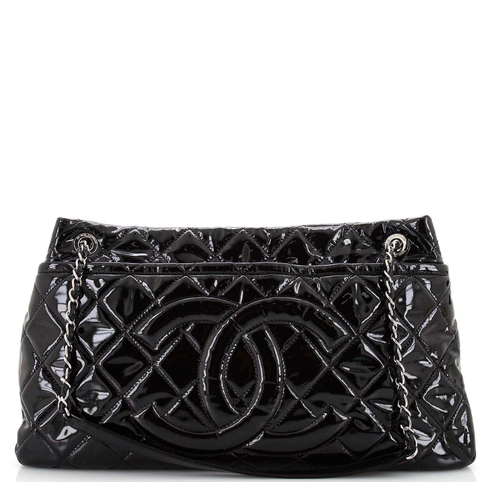 image of Chanel Timeless Cc Soft Tote Quilted Patent Large in Black, Women's