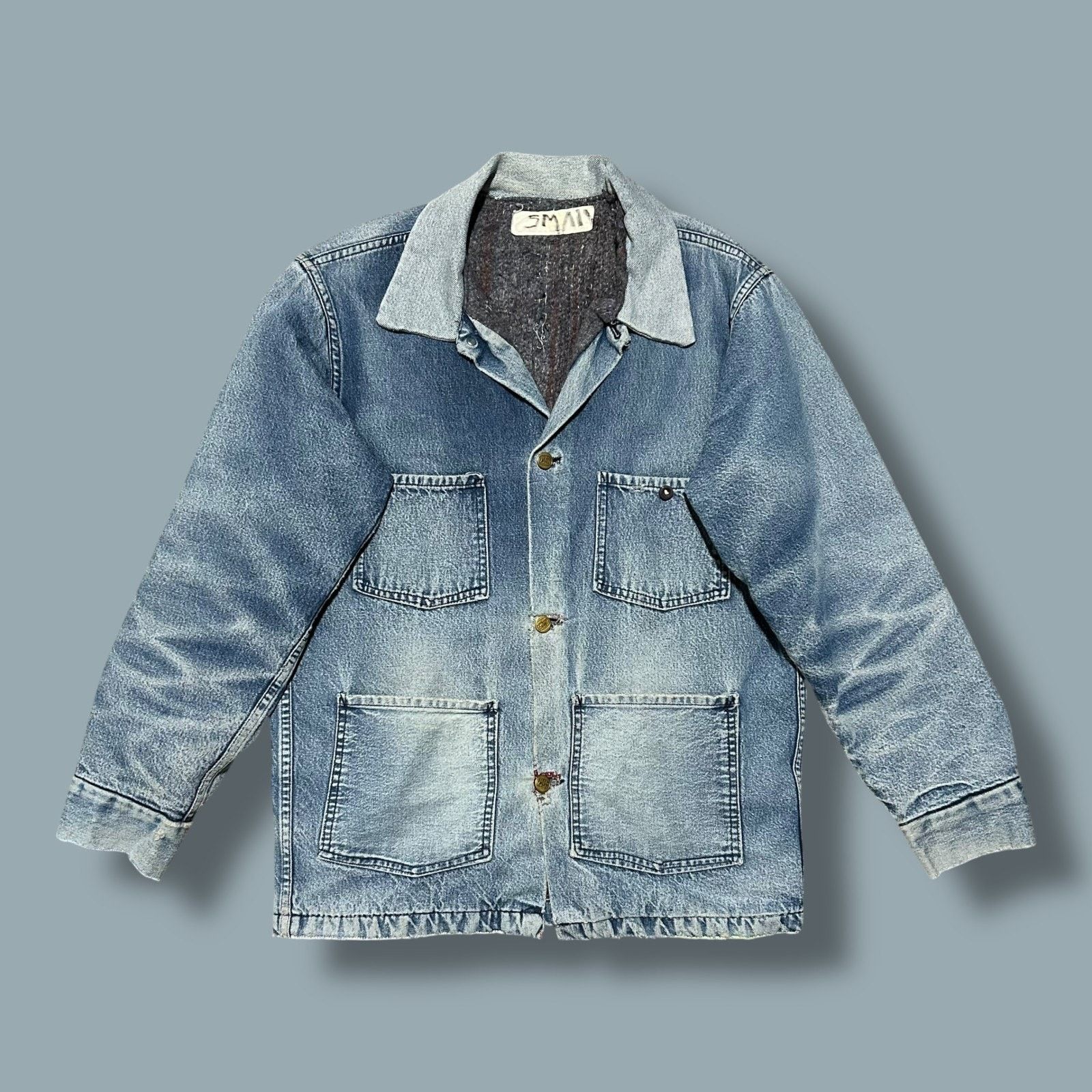 Vintage Vintage Thrashed Denim Chore Jacket Lined Barn Coat 70s 80s Size US S / EU 44-46 / 1 - 1 Thumbnail