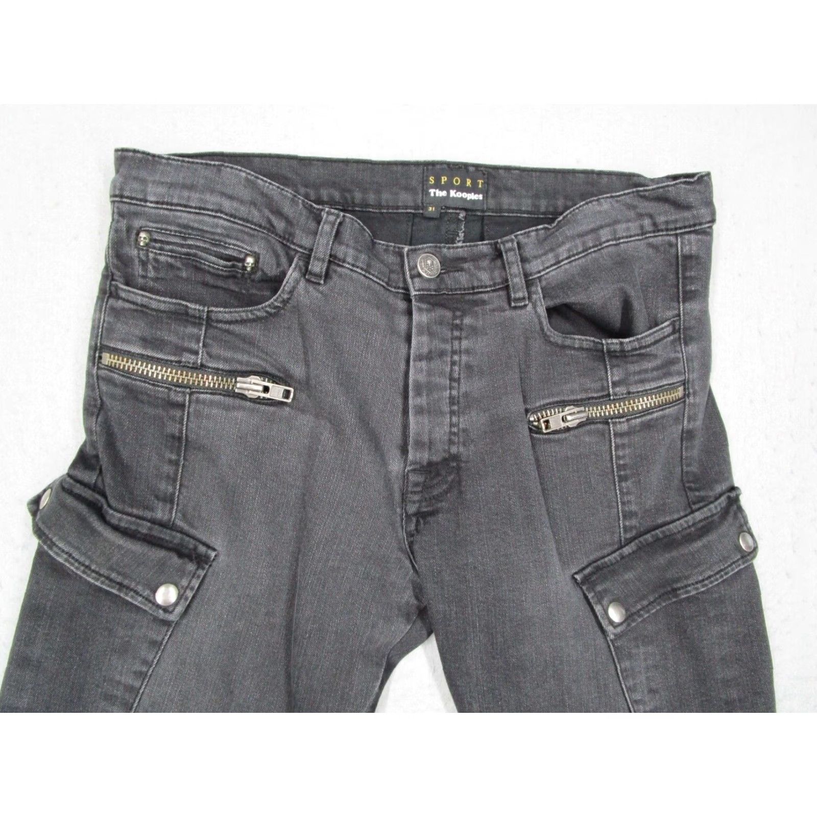 The Kooples The Kooples Men's Jeans 31 Black Slim Fit Denim Zip Ankle Skull Accents Cargo Pockets Rustic Style Size US 31 - 2 Thumbnail