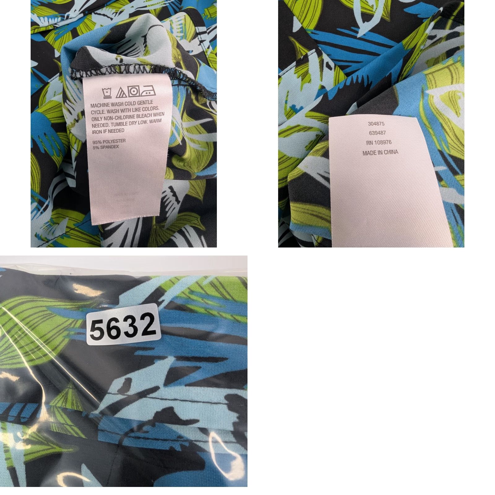 Vintage G by Giuliana Shirt Womens 14 Long Sleeve Floral Button-Up Green Blue Birds - (Note: remove extra punctuation) Size XL / US 12-14 / IT 48-50 - 8 Thumbnail