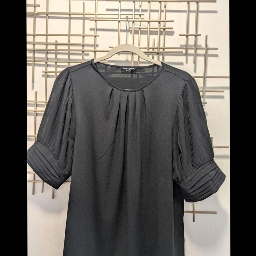 Vintage Cable & Gauge Short Sleeve Blouse Women L Black Round Neck Solid Vintage No Size L / US 10 / IT 46 - 2 Thumbnail