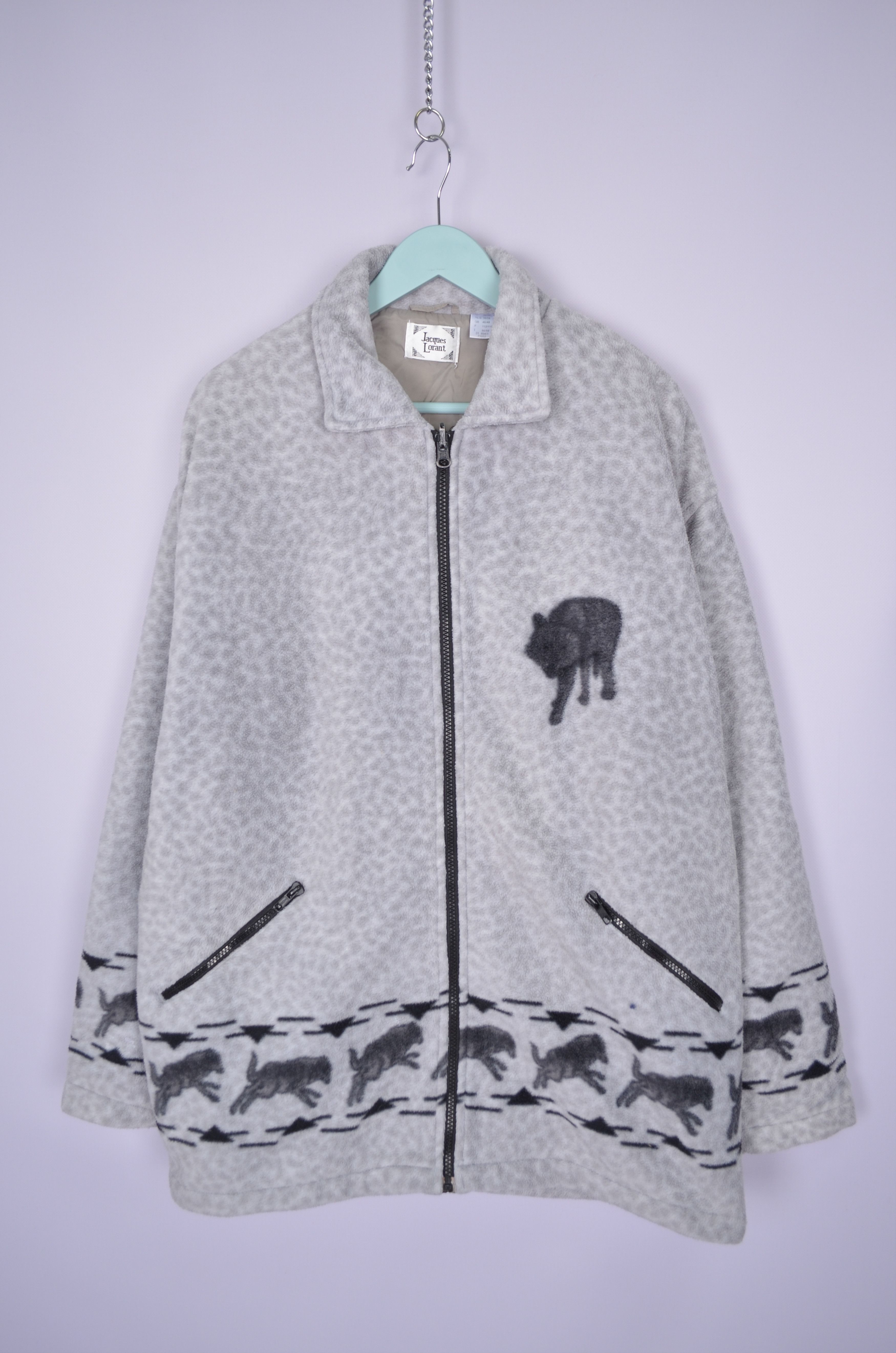 Vintage Jacques Lorant Fleece Pattern Wolves Full Zip Sz XL