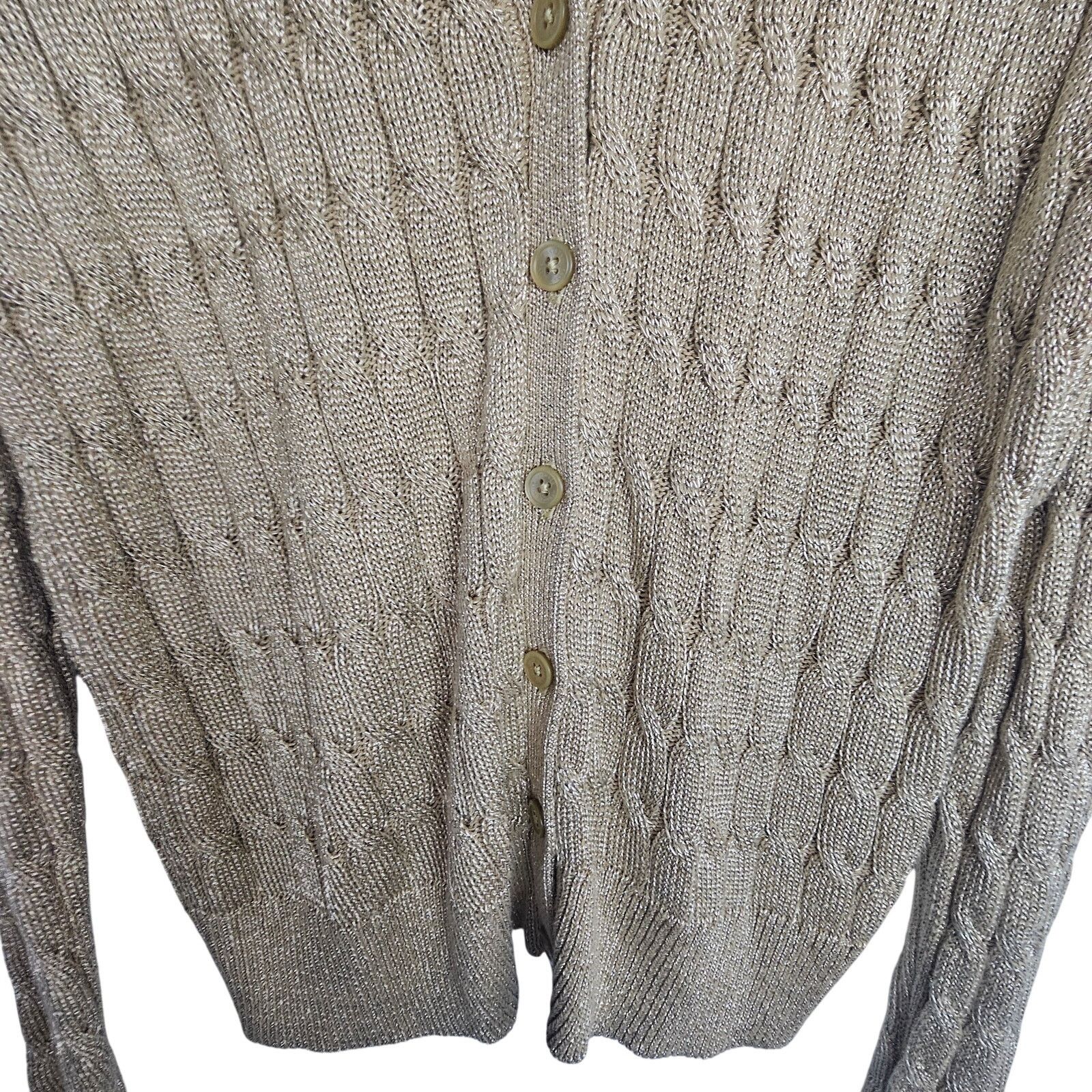 Lauren Ralph Lauren Lauren Ralph Lauren Metallic Cable Knit Cardigan Sweater XL Size XL / US 12-14 / IT 48-50 - 3 Thumbnail