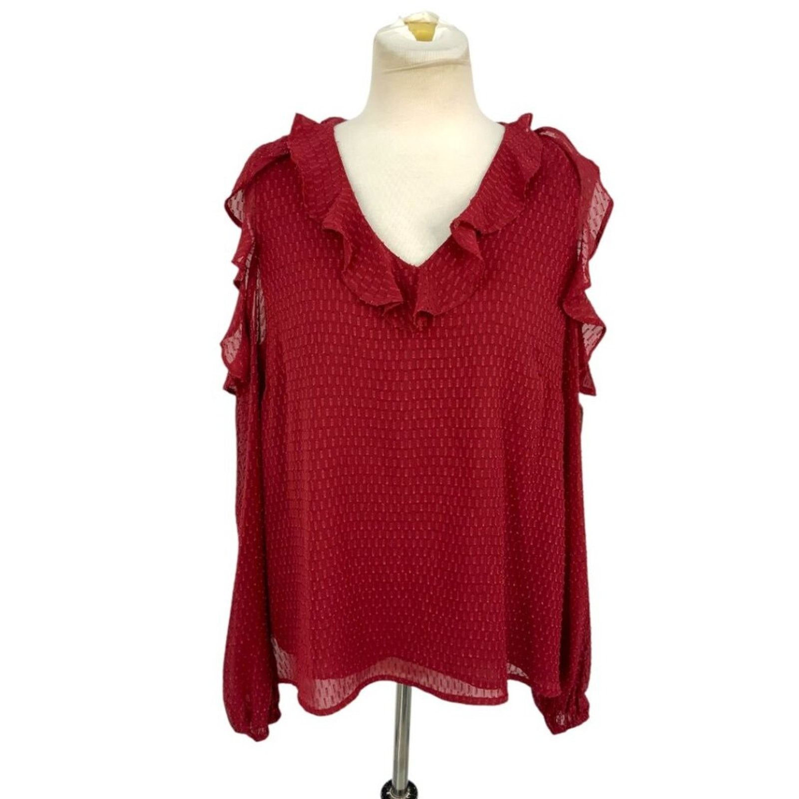 Other CeCe Ruffled Clip Dot Blouse Red Size Large NWOT $89 MSRP Size L / US 10 / IT 46 - 2 Thumbnail