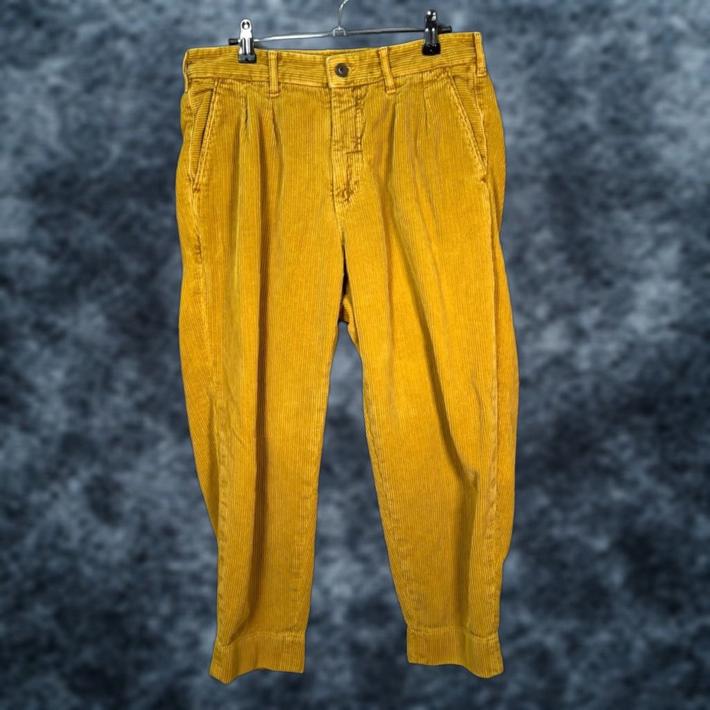 Zara Zara Mens Pants Mustard Yellow Corduroy Pleated Tapered Leg 30 x 25 Regular Inseam 25 Size US 30 / EU 46 - 1 Thumbnail
