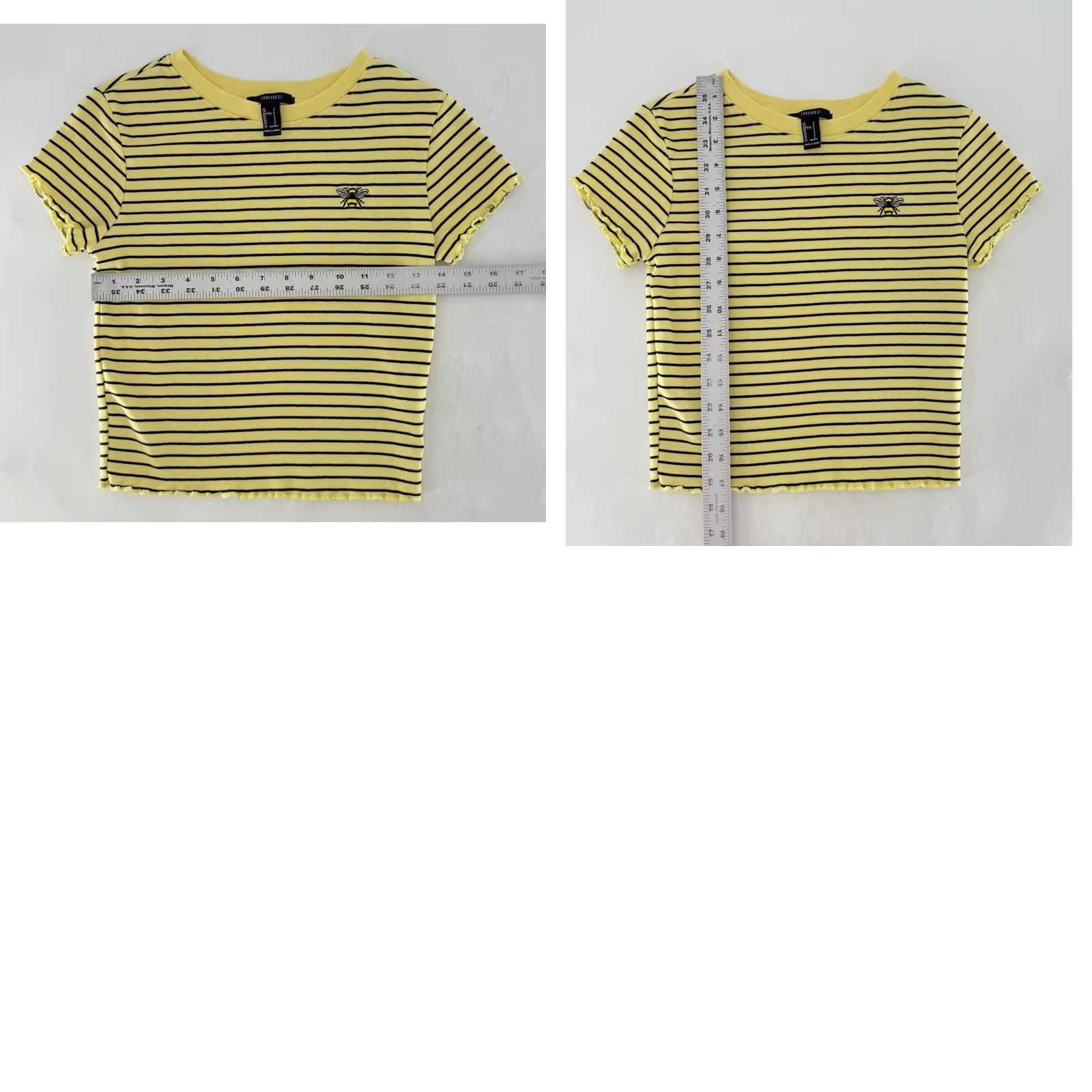Forever 21 FOREVER 21 Yellow Striped Bee Embroidered Lettuce Edge Crop Top S Women Size S / US 4 / IT 40 - 8 Thumbnail