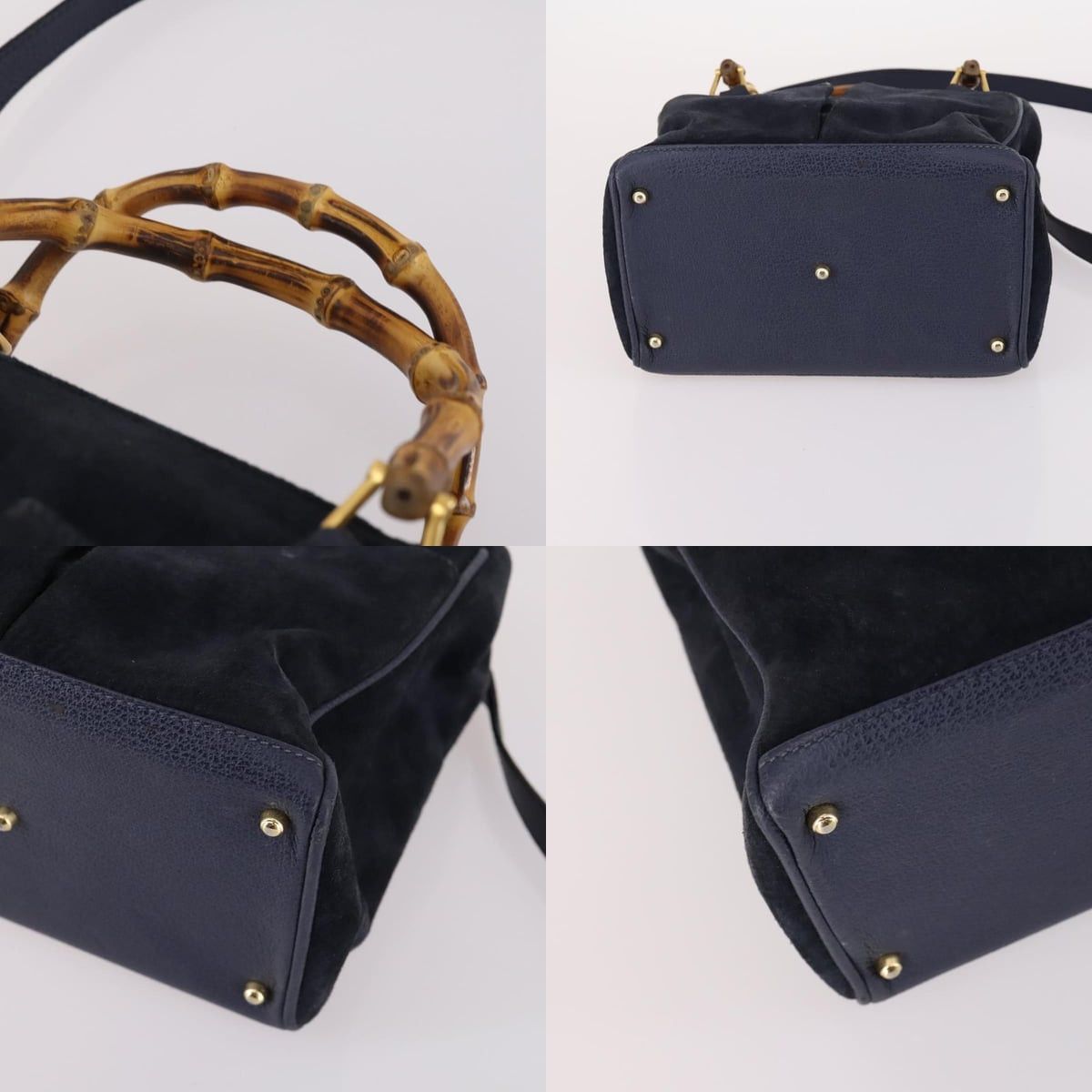 Gucci GUCCI Bamboo Hand Bag Suede Navy Gold 000 2214 000 2214 Size ONE SIZE - 10 Thumbnail